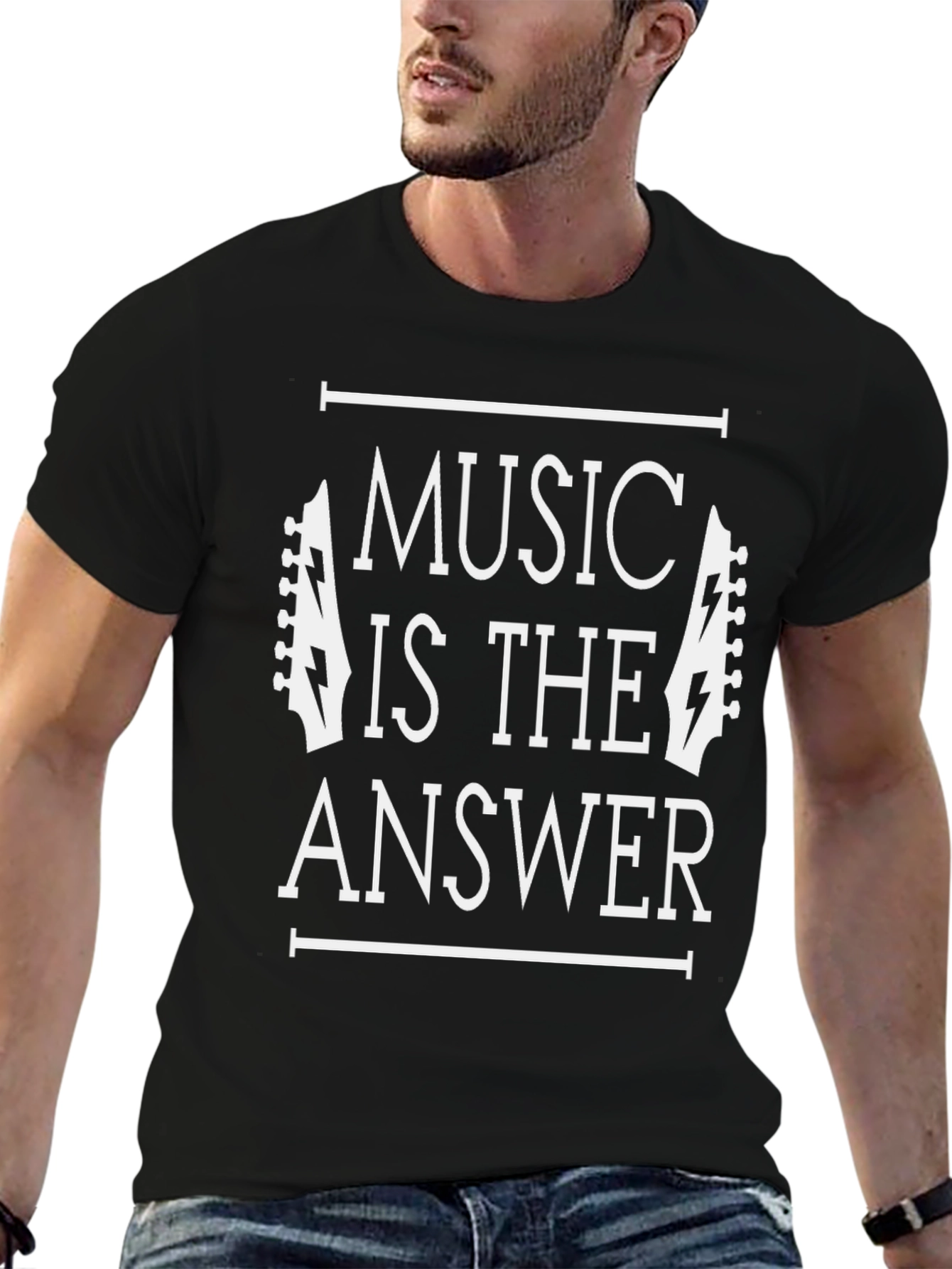 Music is the Answer Black Graphic Tee Shirt