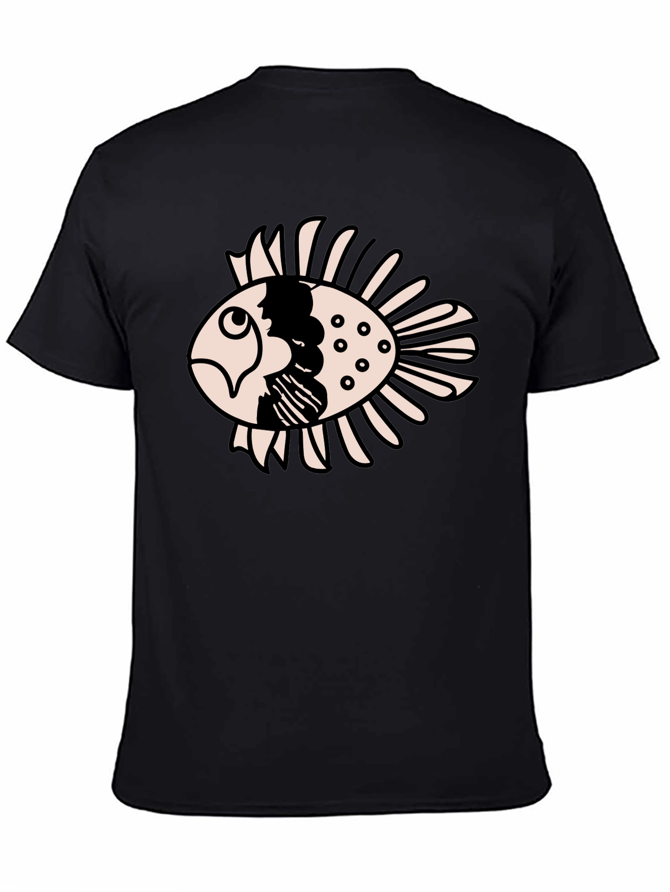 Black T-Shirt with Cartoon Fish Design