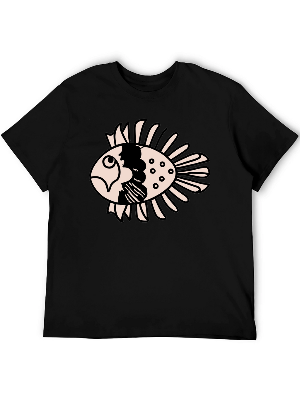 Black T-Shirt with Cartoon Fish Design