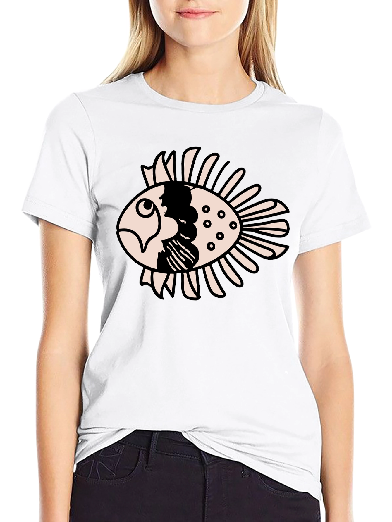 Black T-Shirt with Cartoon Fish Design