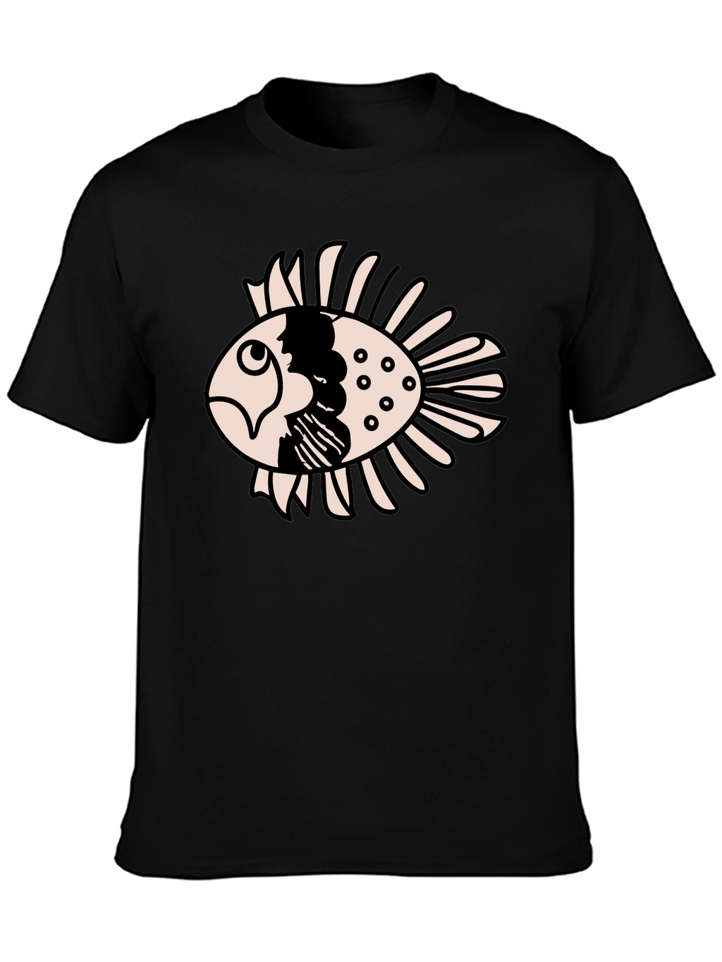 Black T-Shirt with Cartoon Fish Design