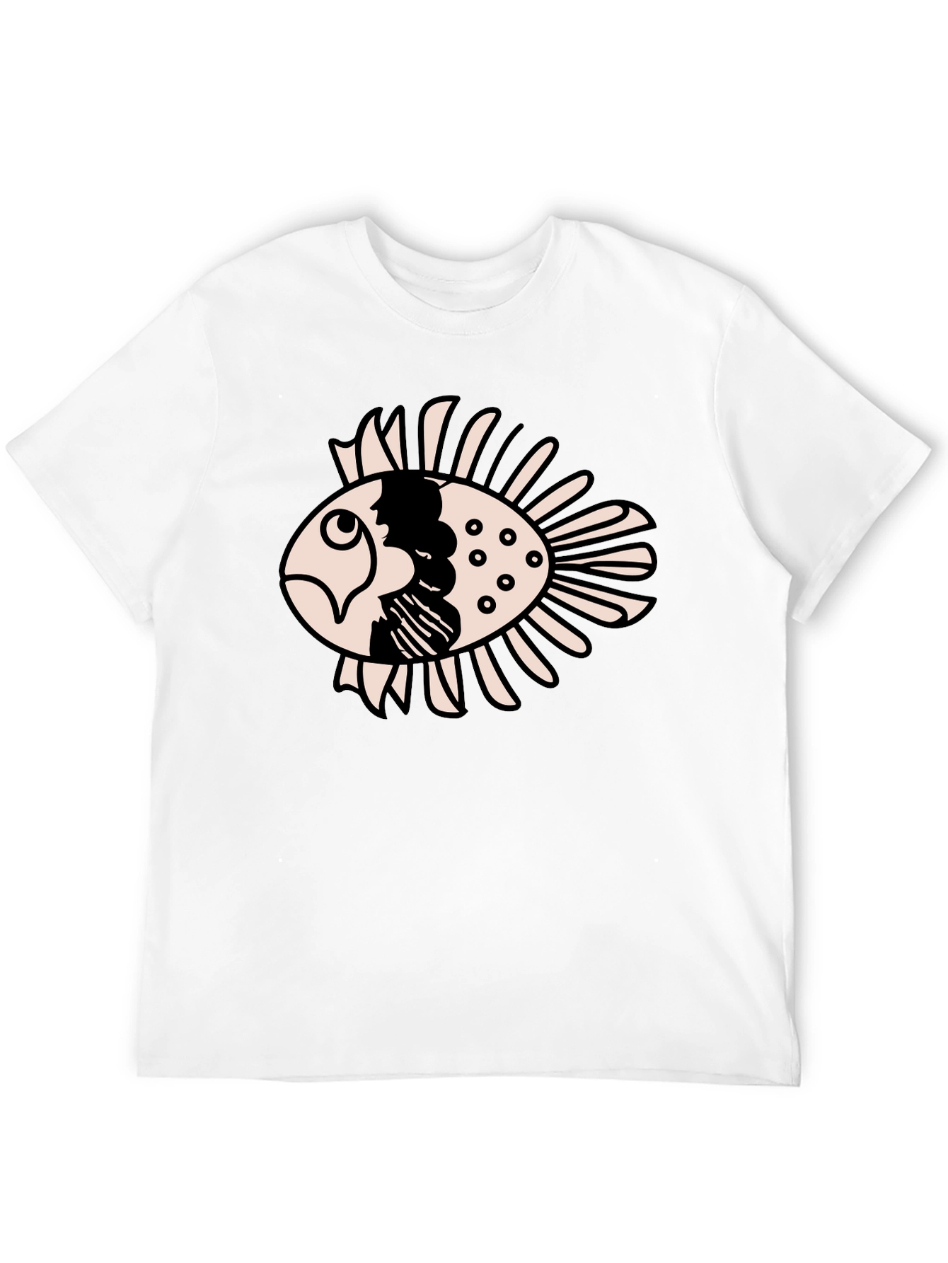Black T-Shirt with Cartoon Fish Design