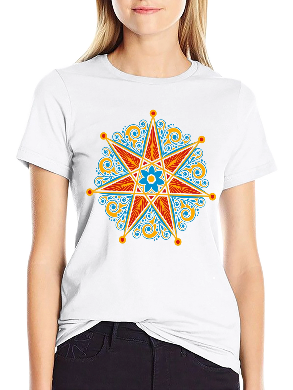 Ornate Star Design Black T-Shirt