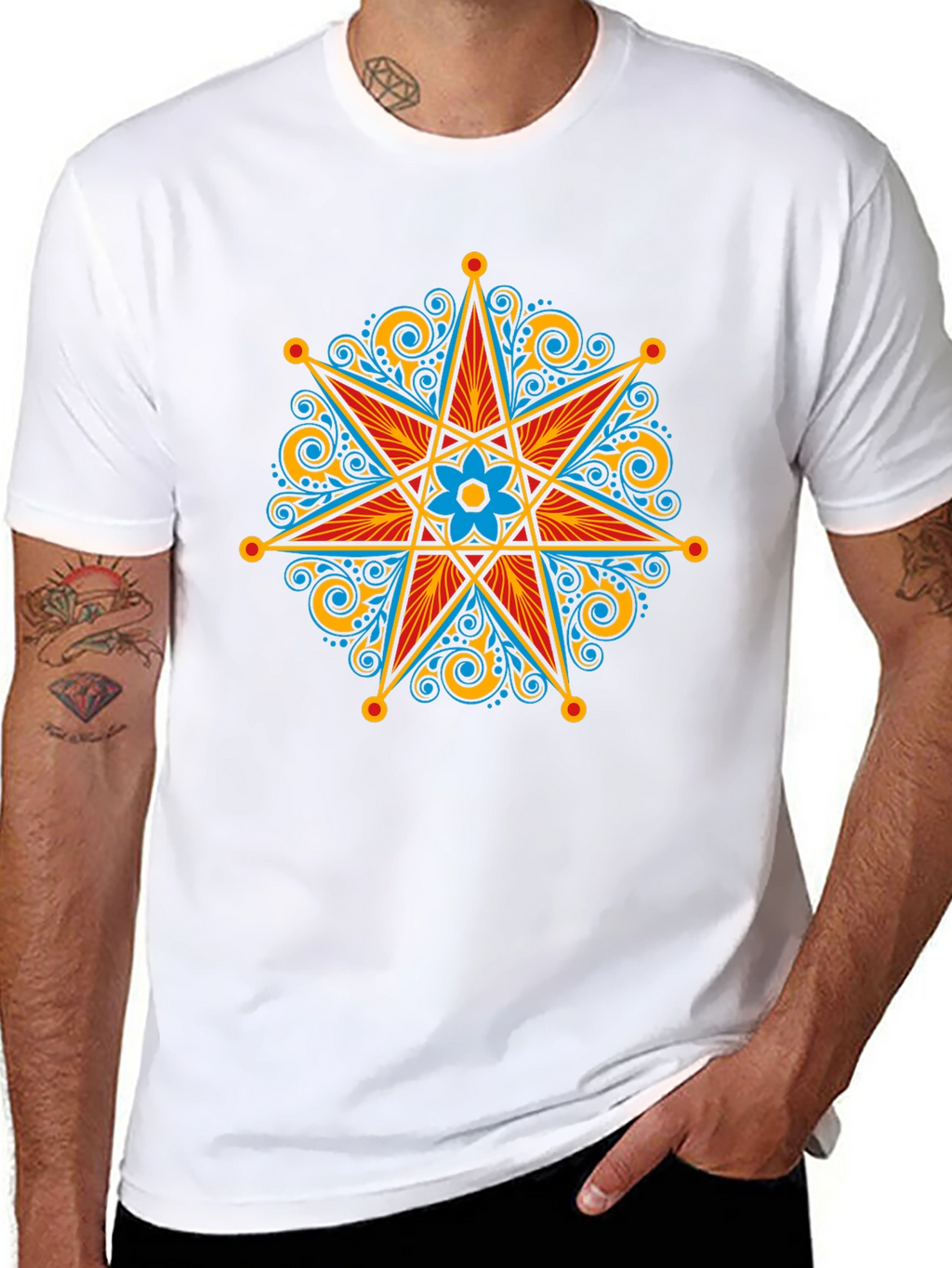 Ornate Star Design Black T-Shirt
