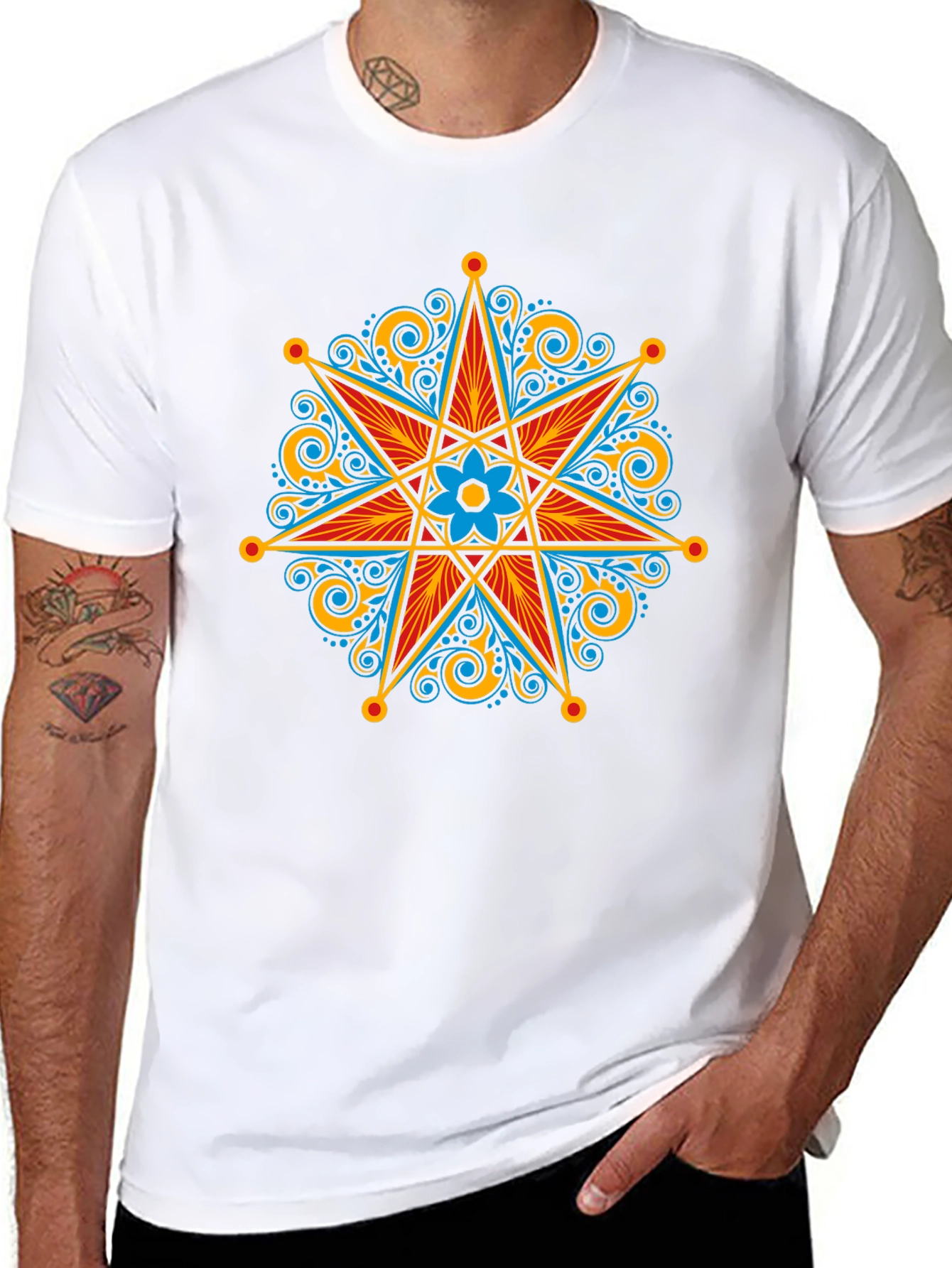 Ornate Star Design Black T-Shirt