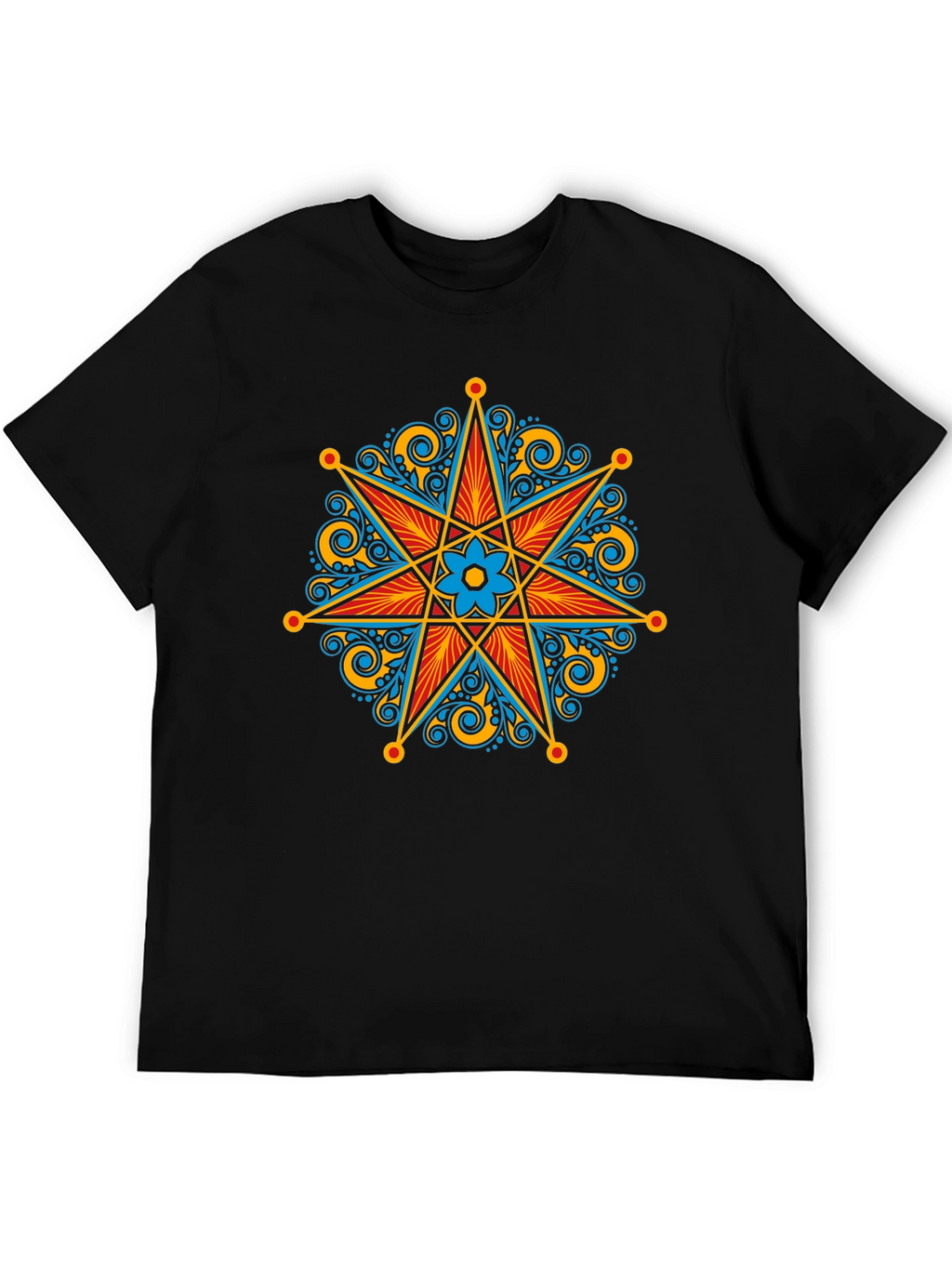 Ornate Star Design Black T-Shirt