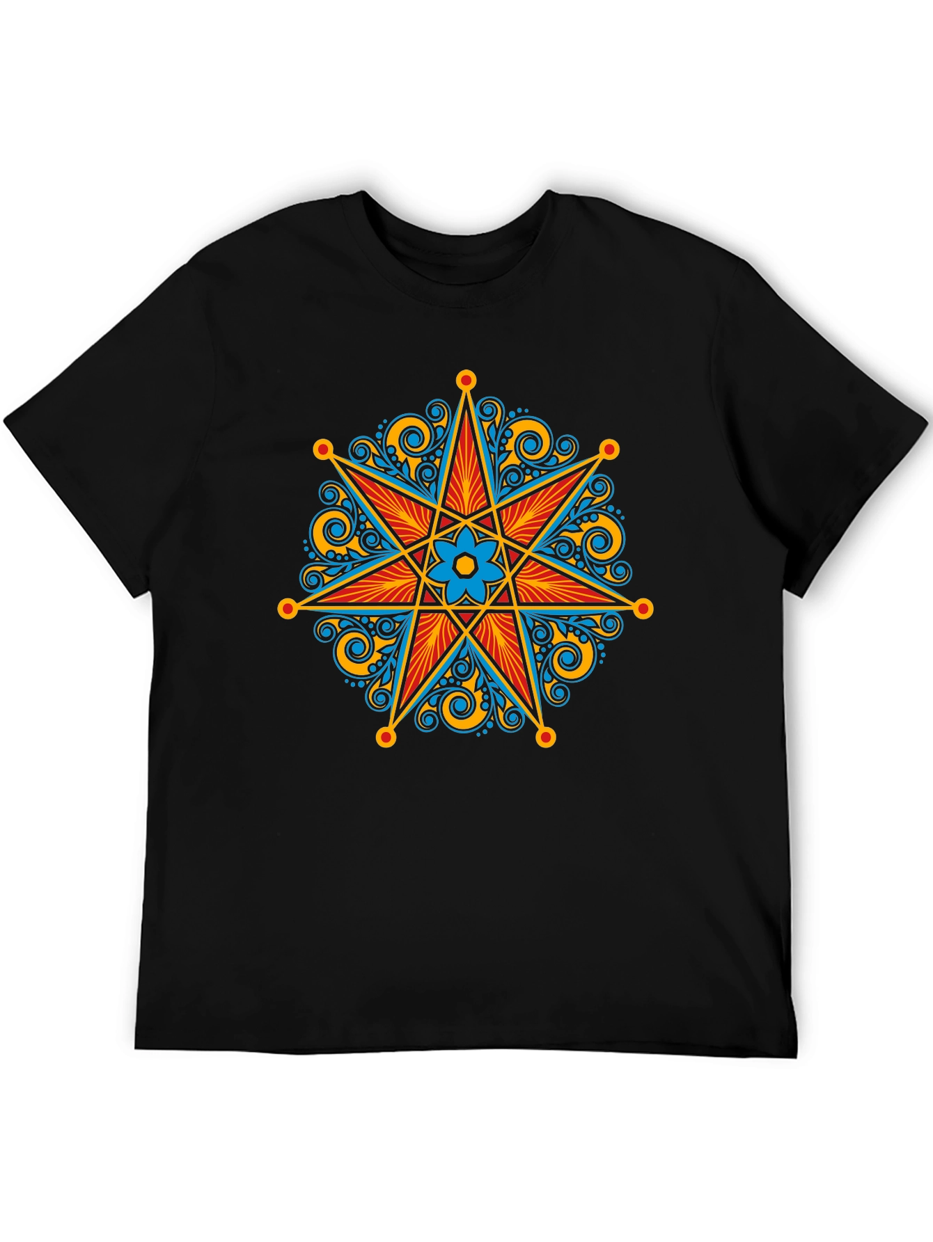 Ornate Star Design Black T-Shirt