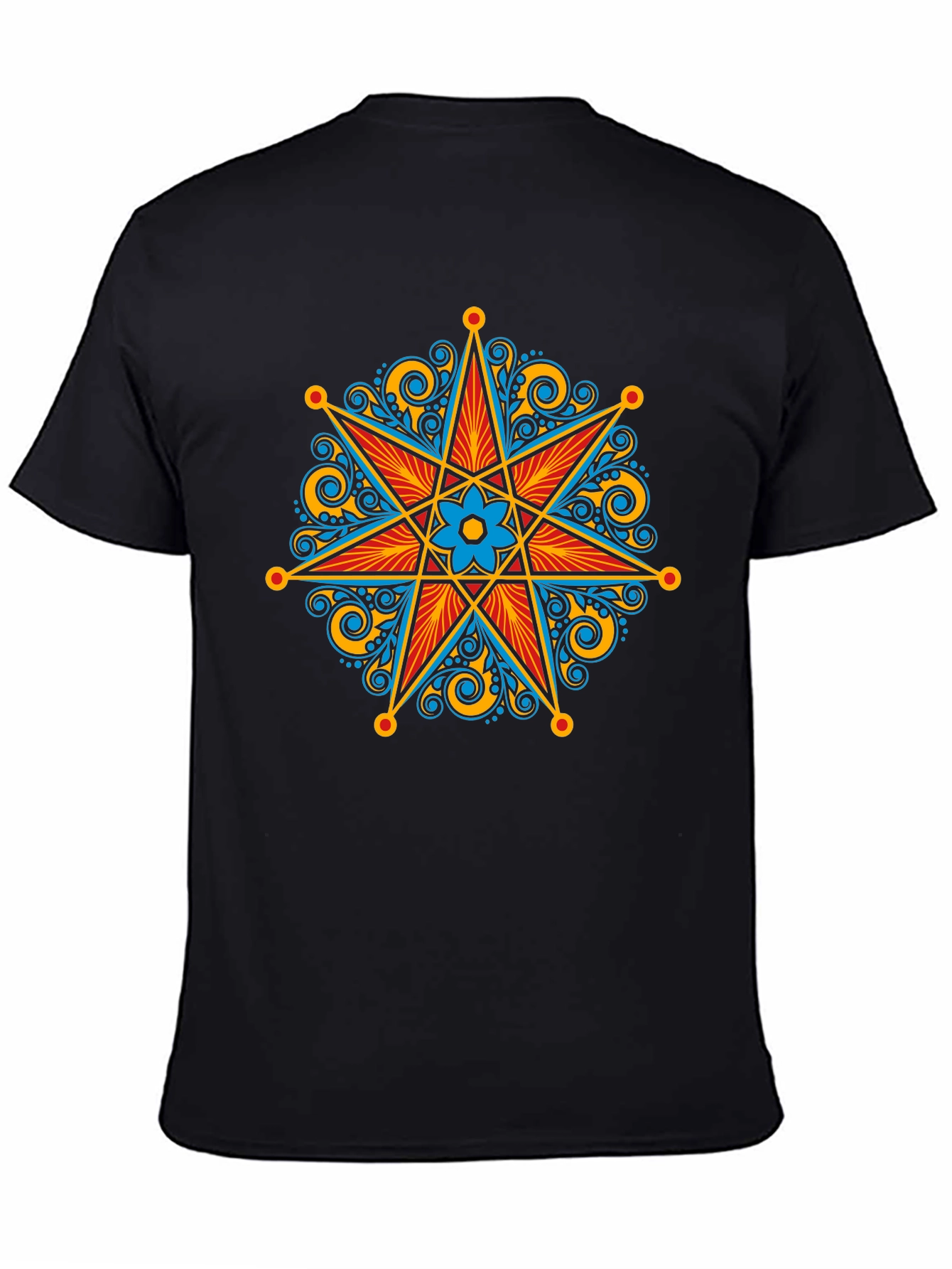 Ornate Star Design Black T-Shirt