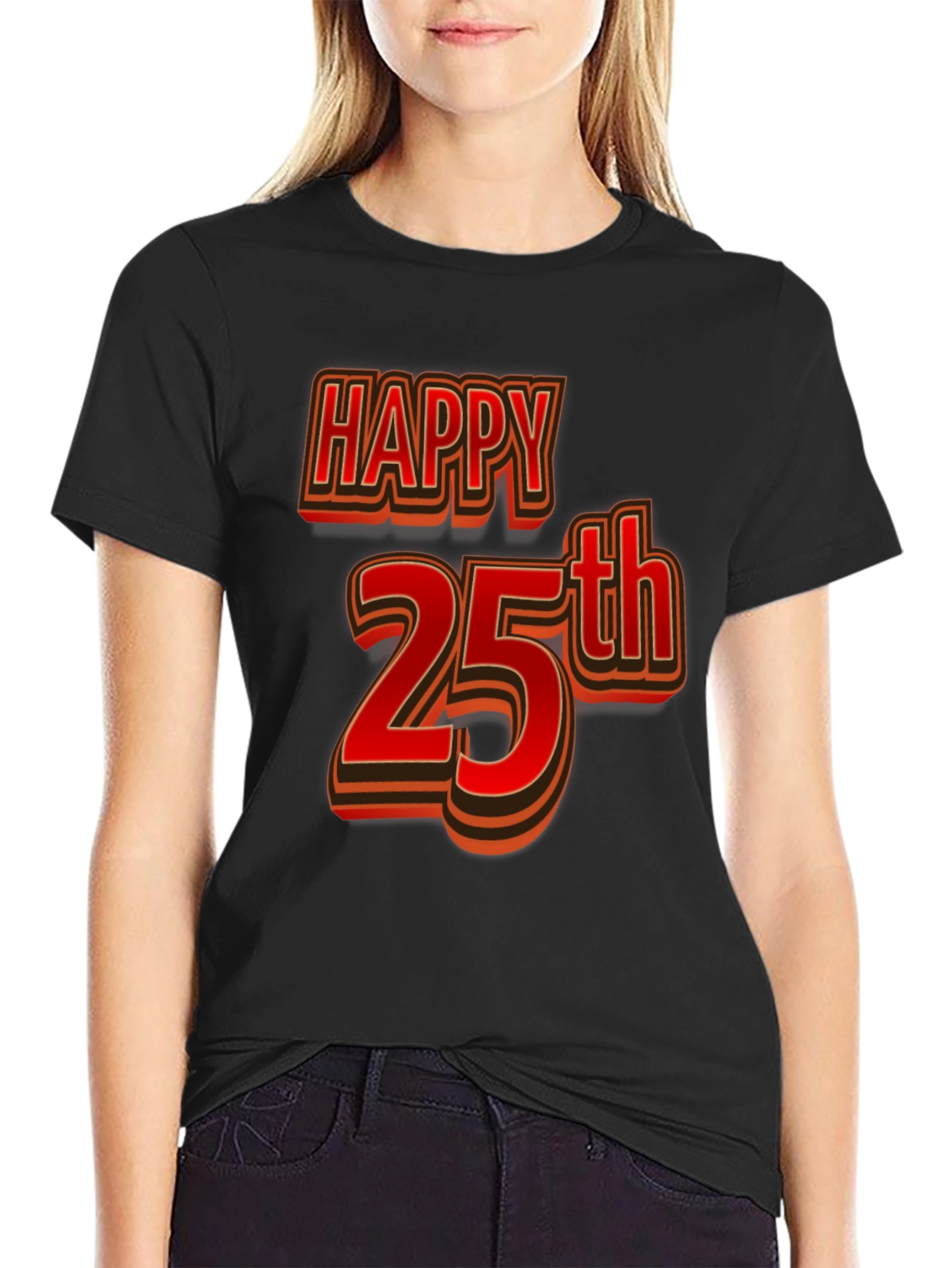 Happy 25th Birthday T-Shirt - Black Graphic Tee