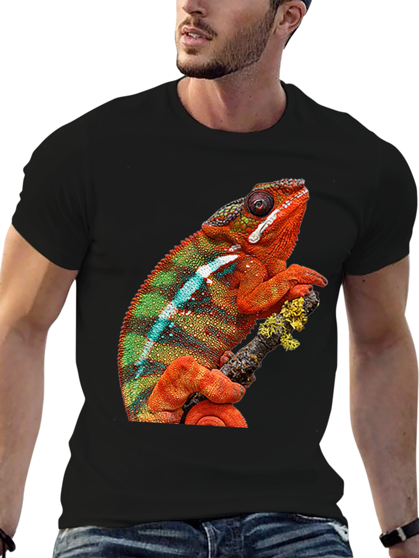 Chameleon Graphic Print Crew Neck T-Shirt