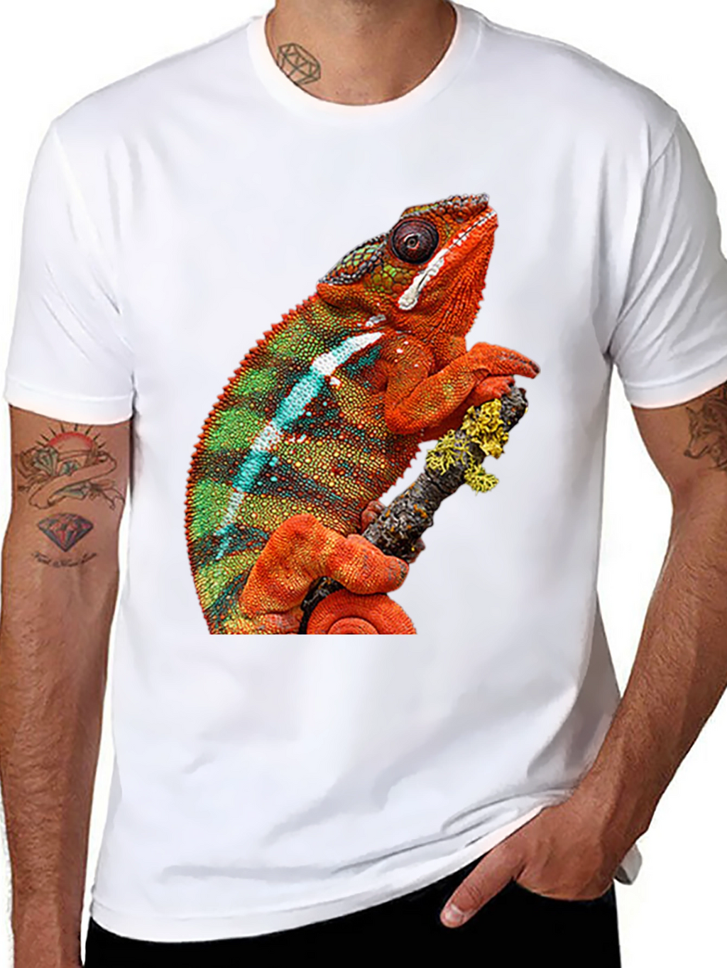 Chameleon Graphic Print Crew Neck T-Shirt