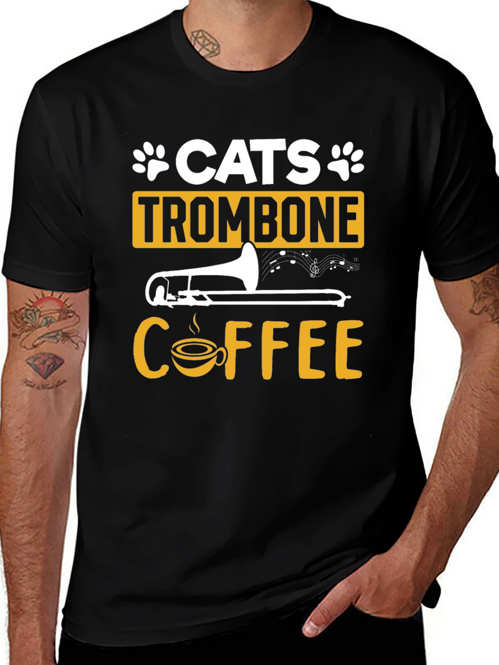 Cats Trombone Coffee Graphic T-Shirt