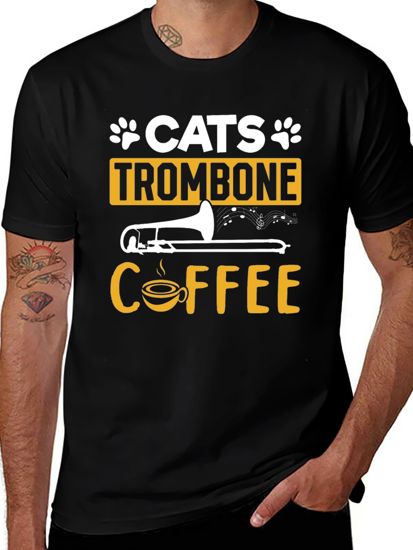 Cats Trombone Coffee Graphic T-Shirt