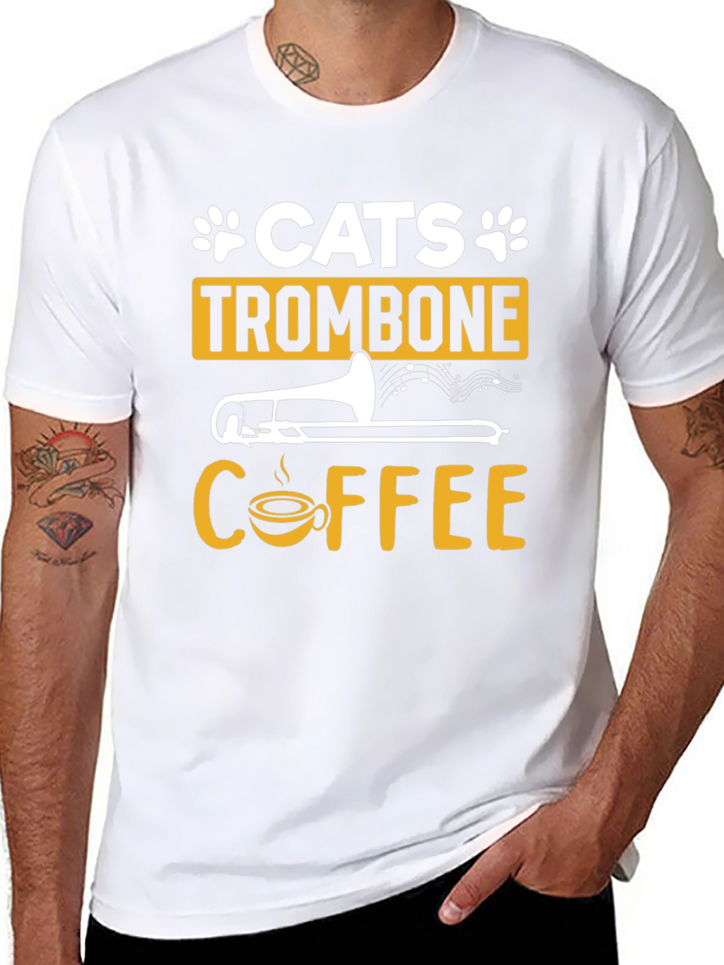 Cats Trombone Coffee Graphic T-Shirt