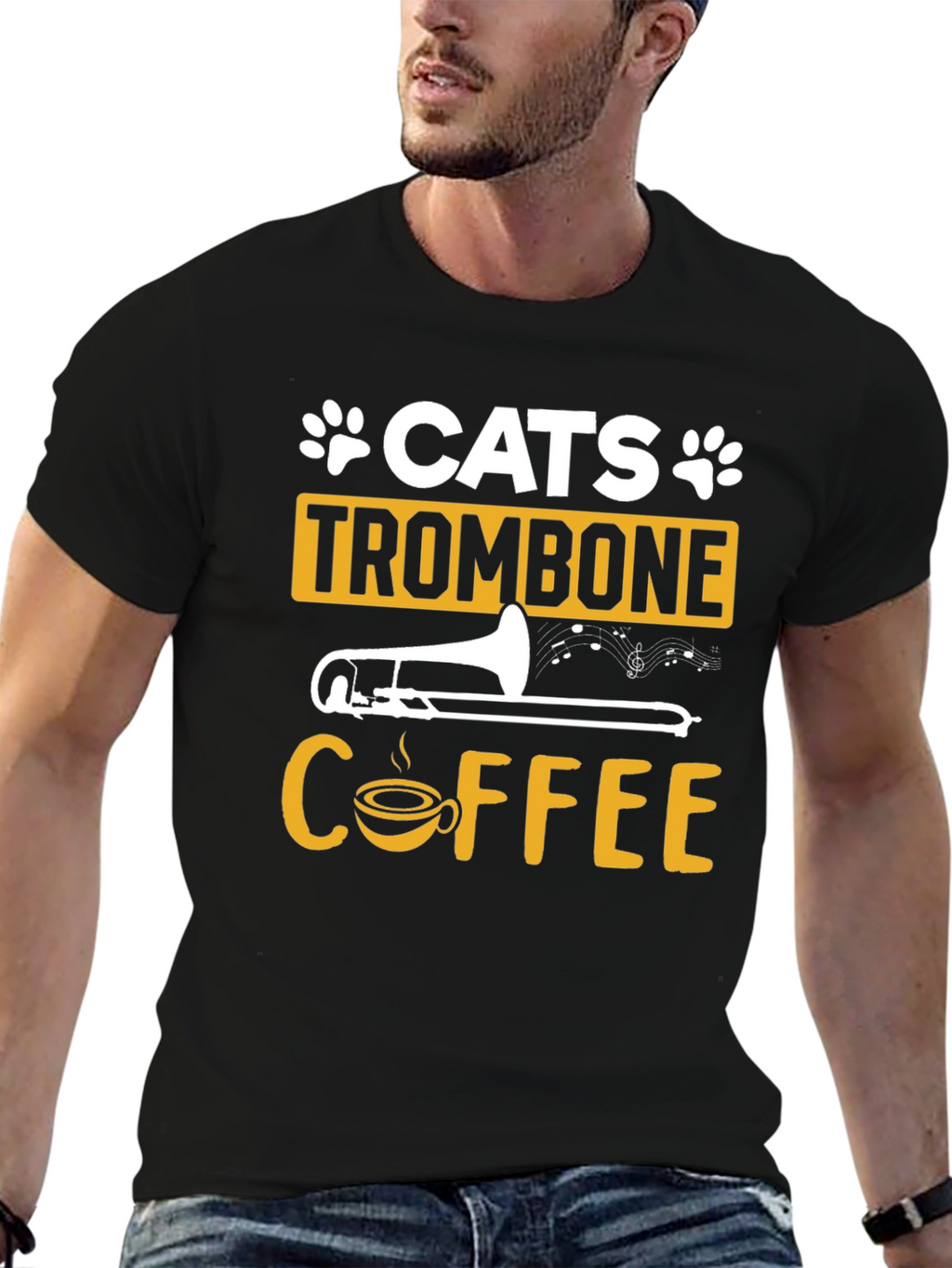 Cats Trombone Coffee Graphic T-Shirt