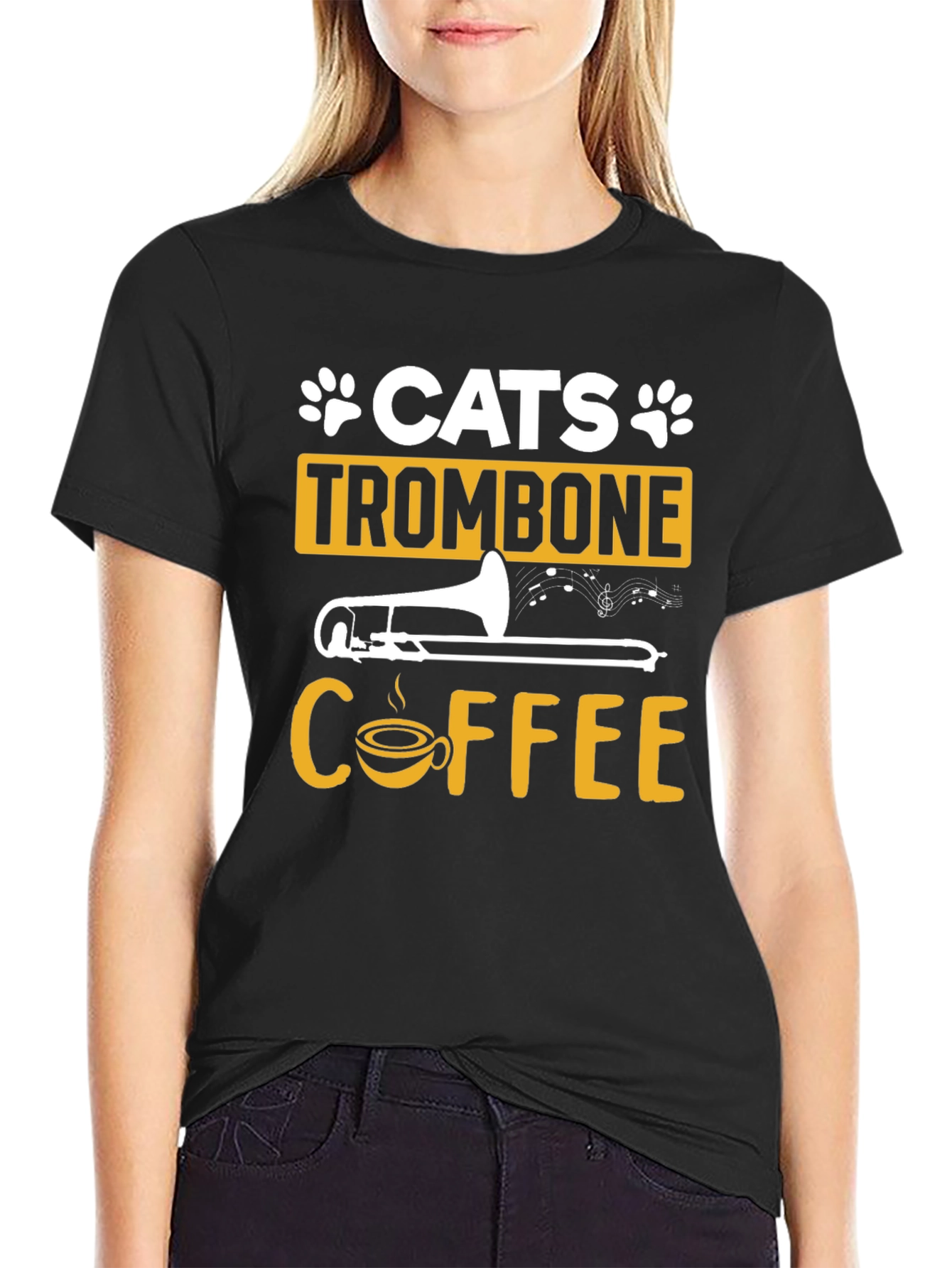 Cats Trombone Coffee Graphic T-Shirt