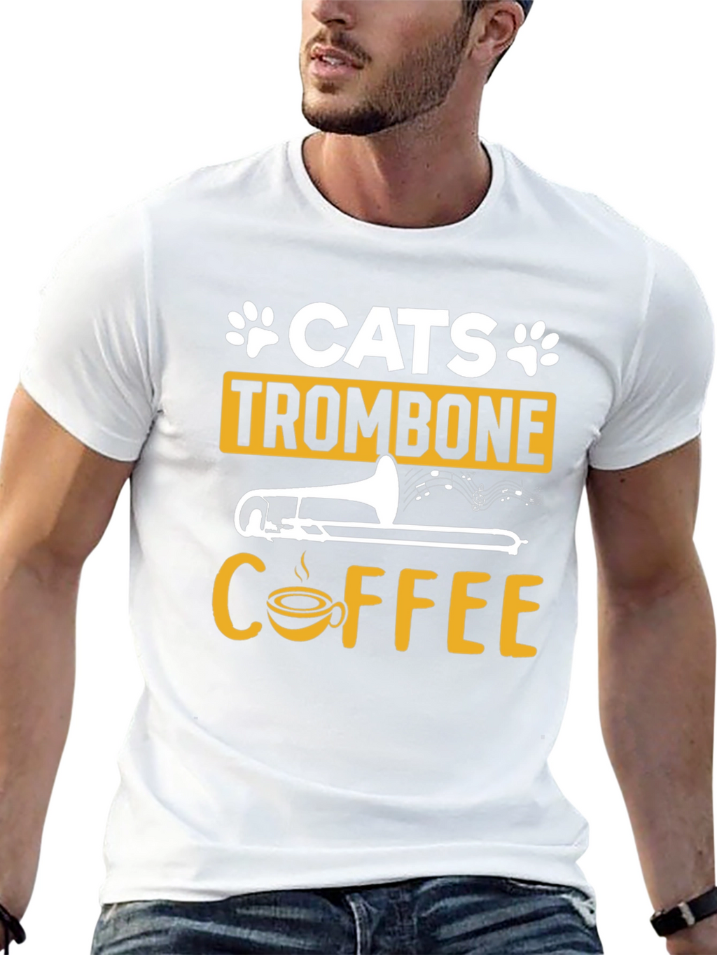 Cats Trombone Coffee Graphic T-Shirt