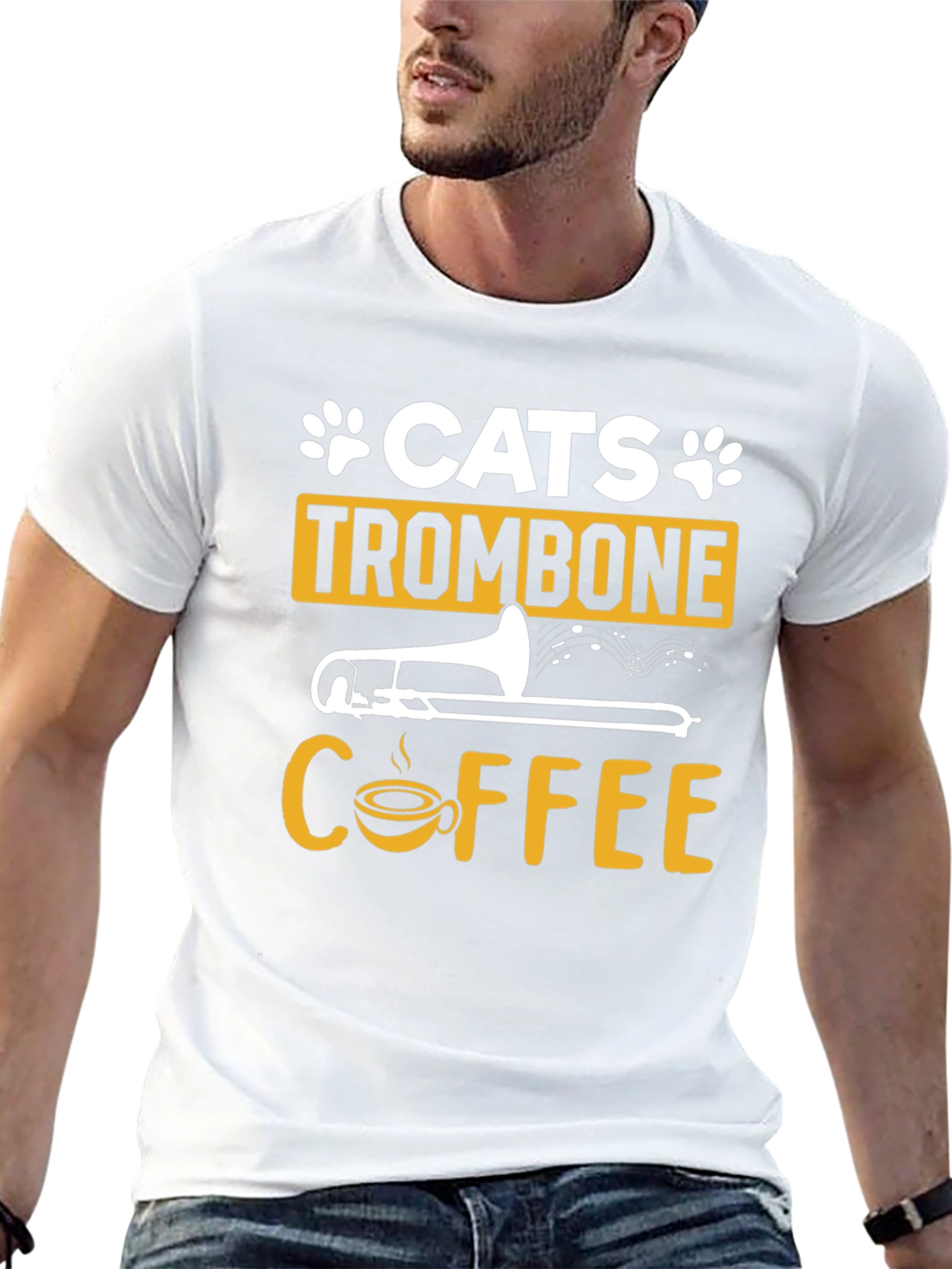 Cats Trombone Coffee Graphic T-Shirt