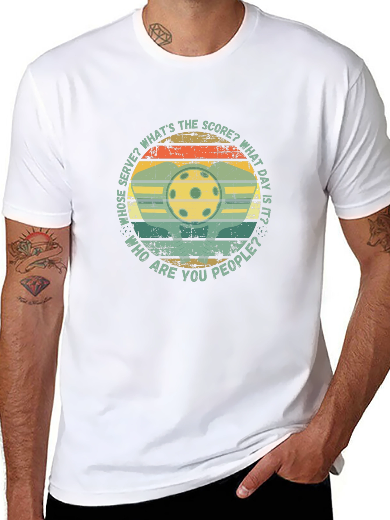 Pickleball Retro T-Shirt: Whose Serve? Whats The Score?