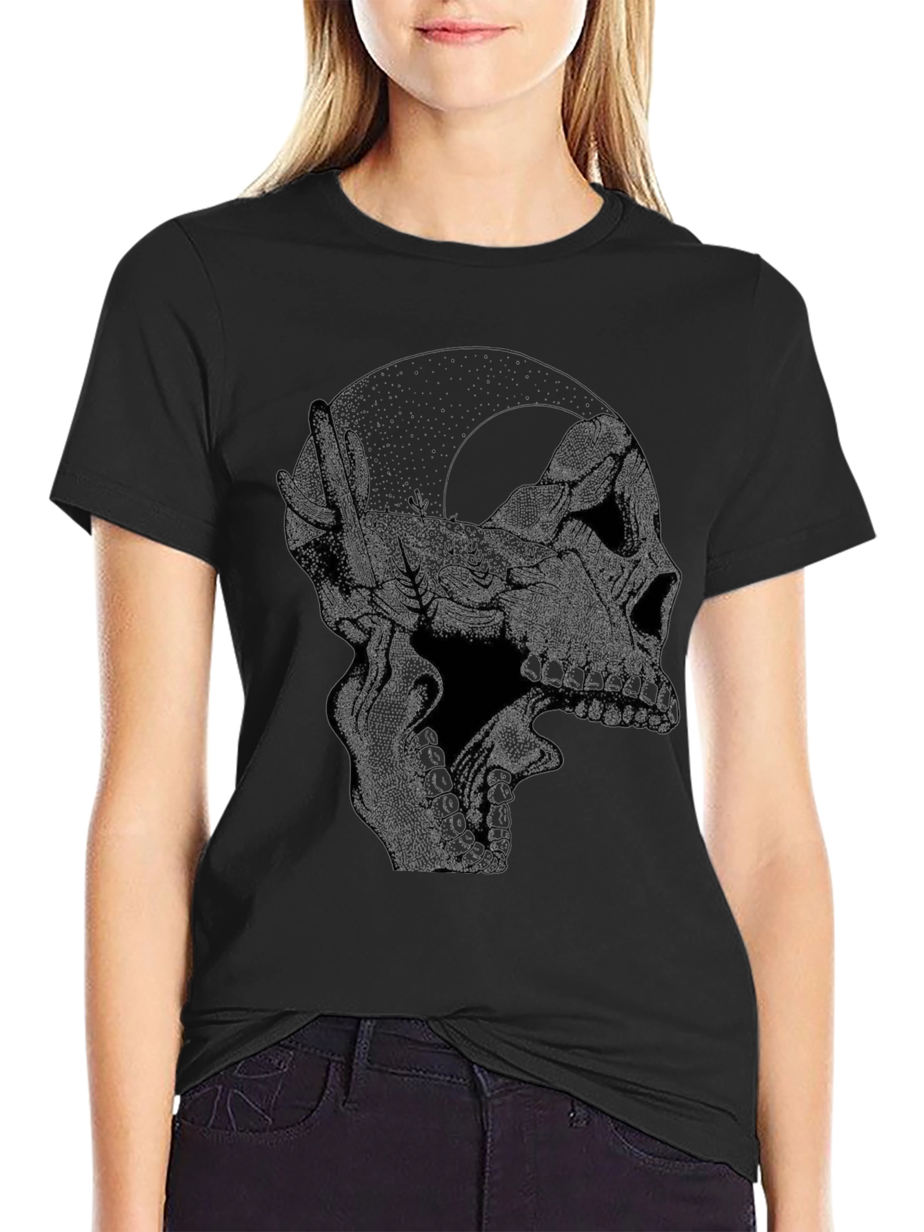 Skull Moon Graphic Black T-Shirt