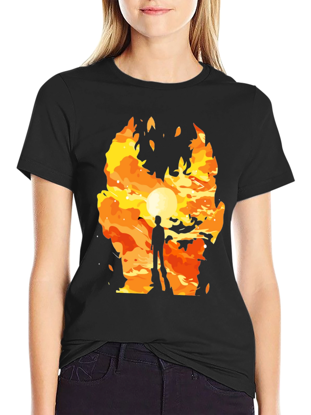Fiery Silhouette Graphic T-Shirt