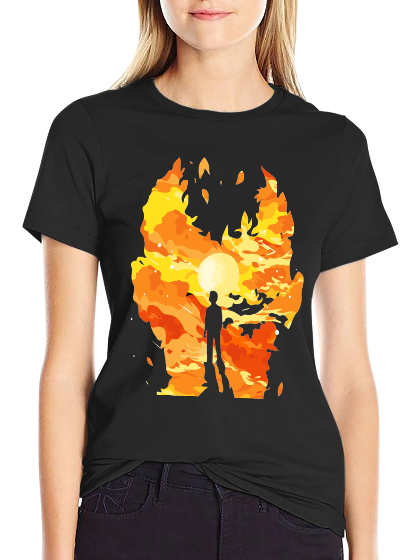 Fiery Silhouette Graphic T-Shirt