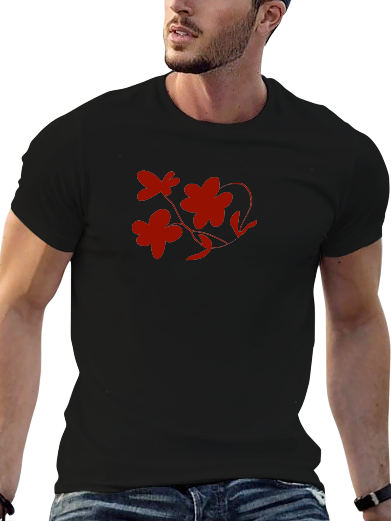 Floral Graphic Print T-Shirt - Black