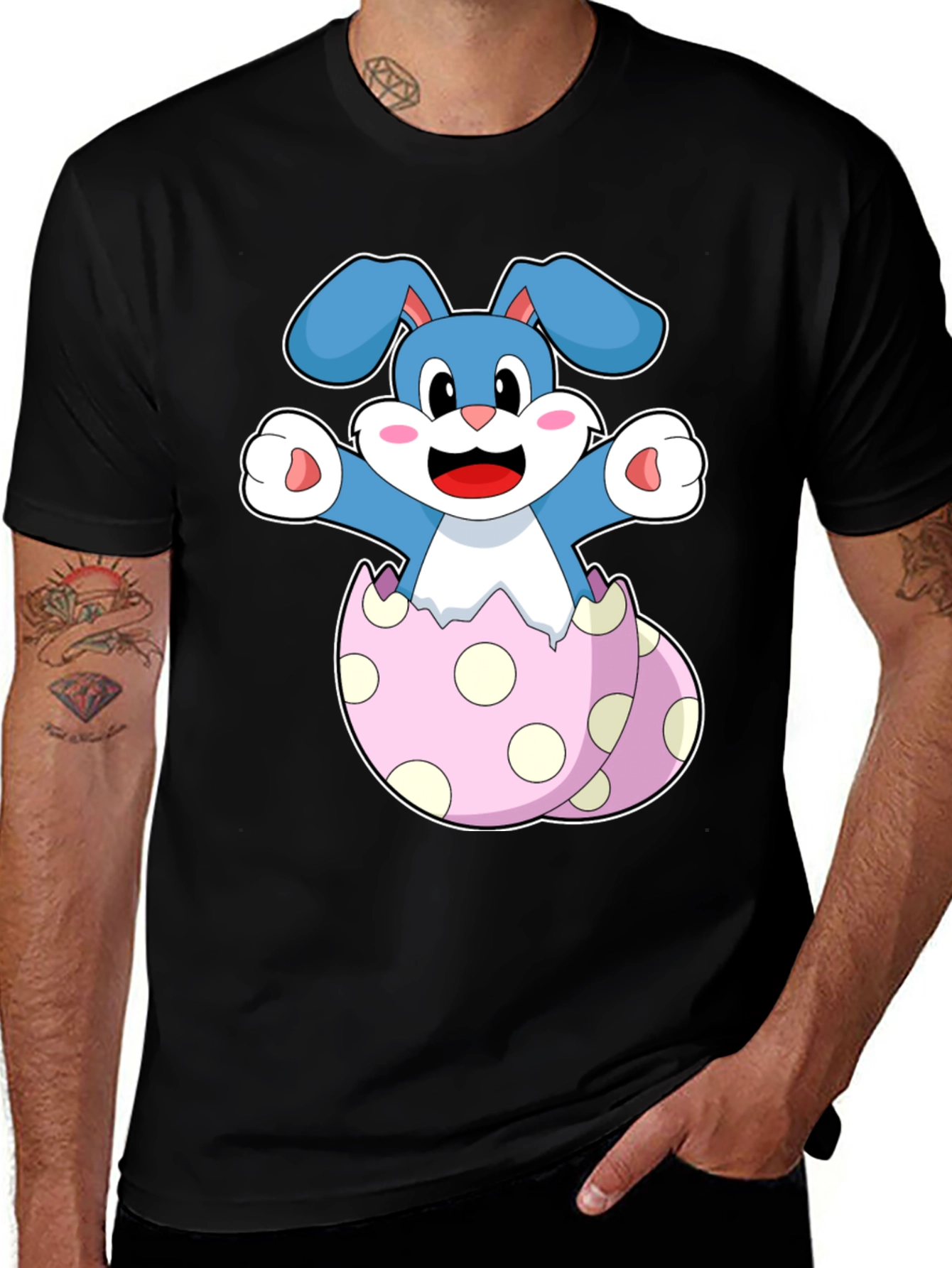 Cute Easter Bunny in Egg Mens Black T-Shirt