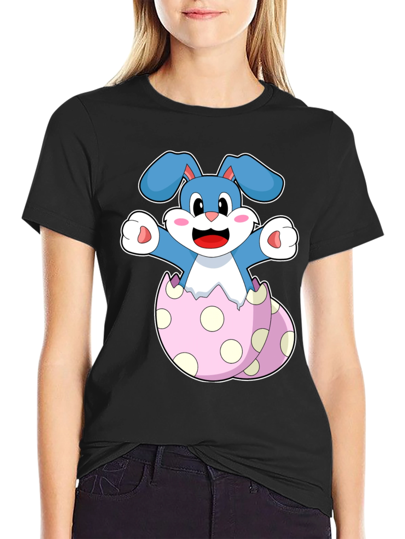 Cute Easter Bunny in Egg Mens Black T-Shirt