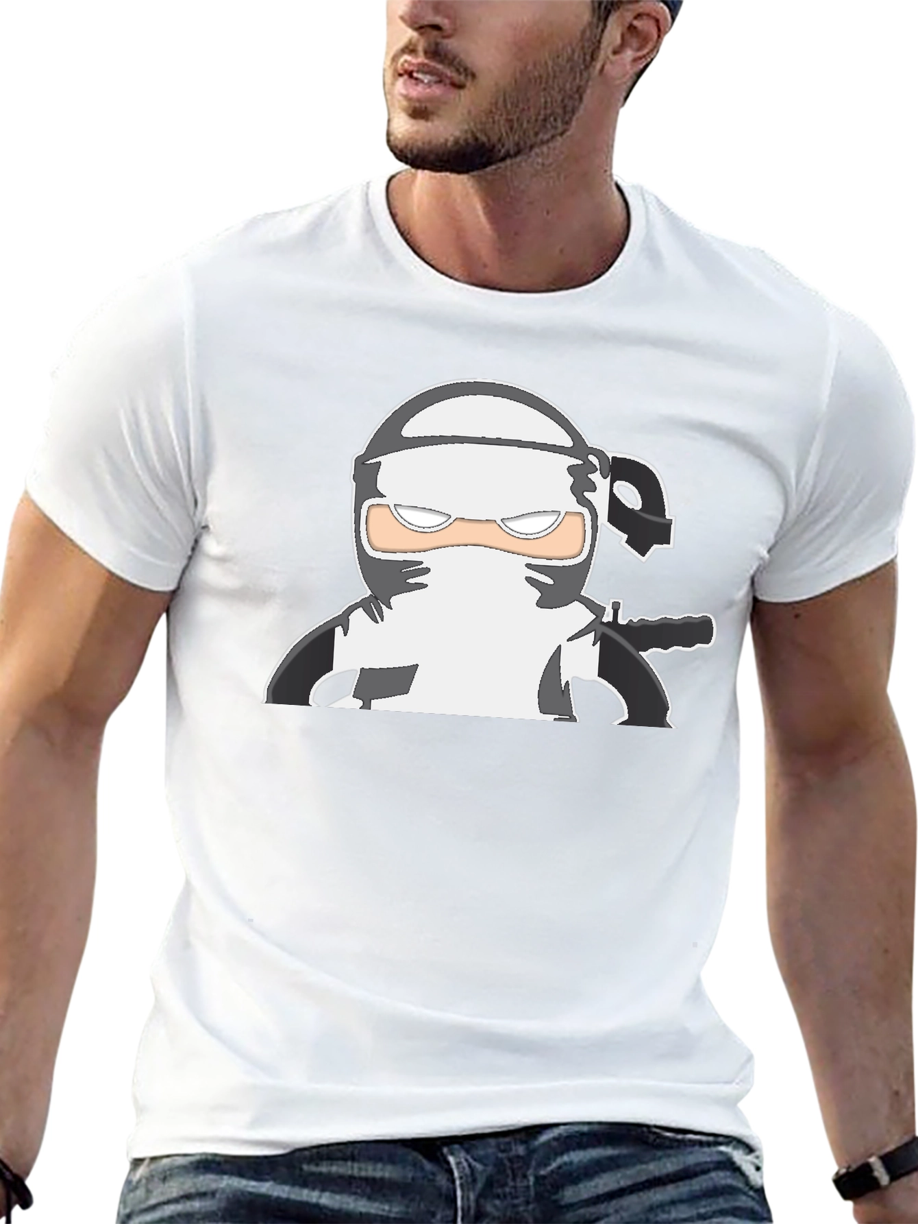 Ninja Graphic Print Black T-Shirt