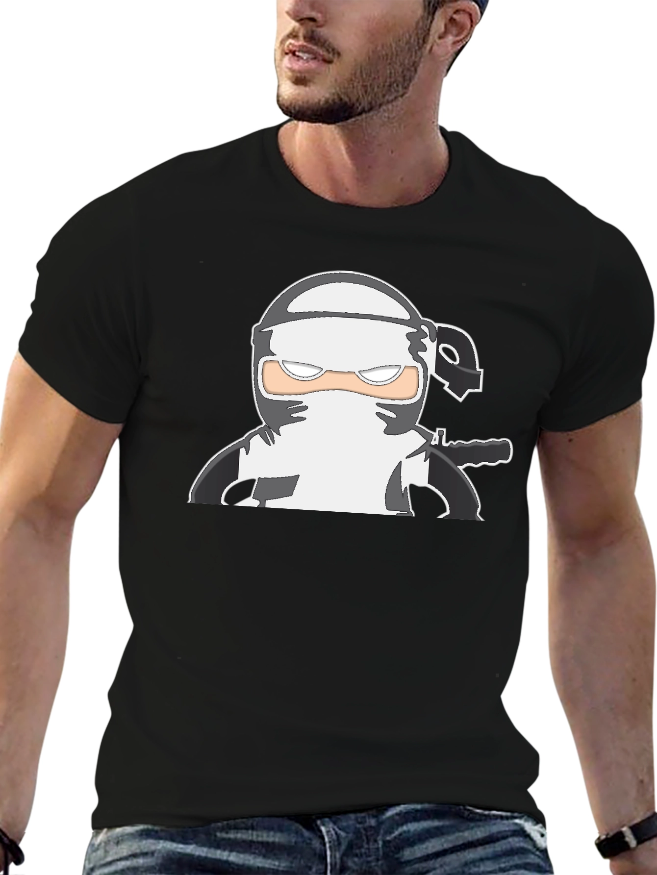 Ninja Graphic Print Black T-Shirt