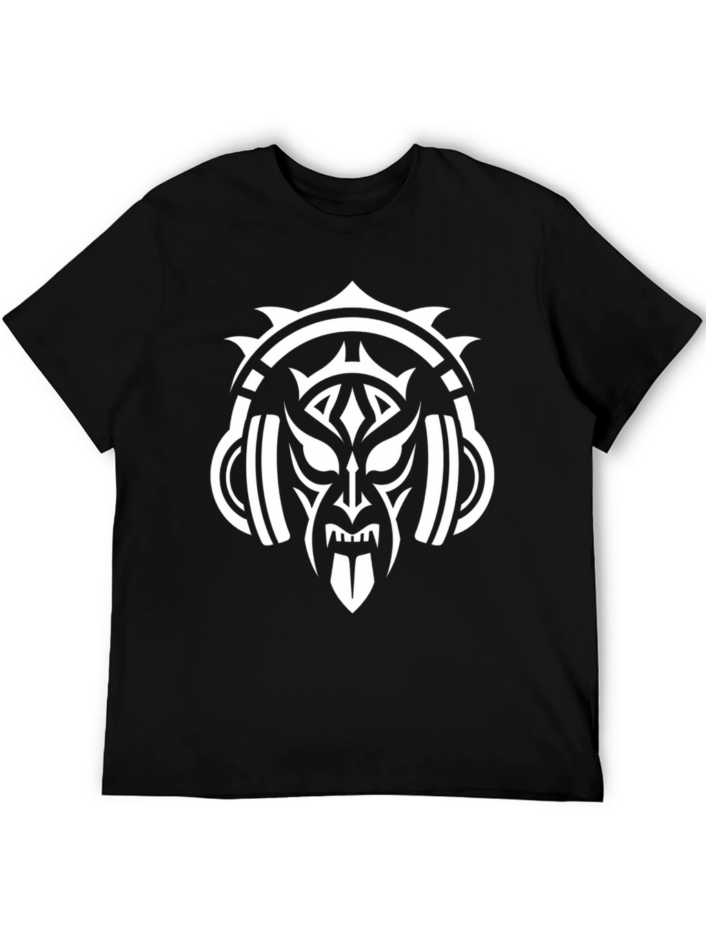 Tribal Mask & Headphones Black Graphic Tee