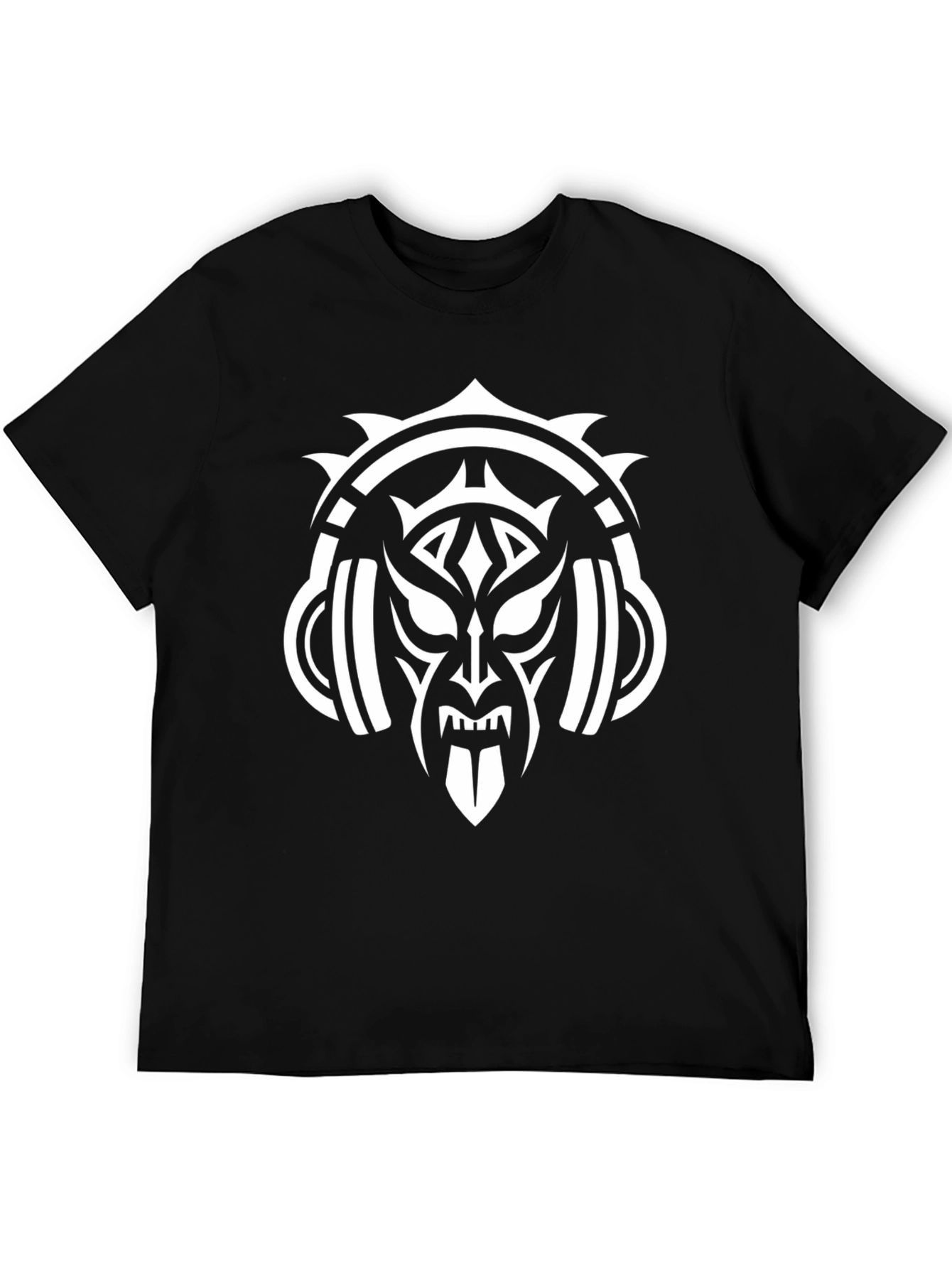 Tribal Mask & Headphones Black Graphic Tee