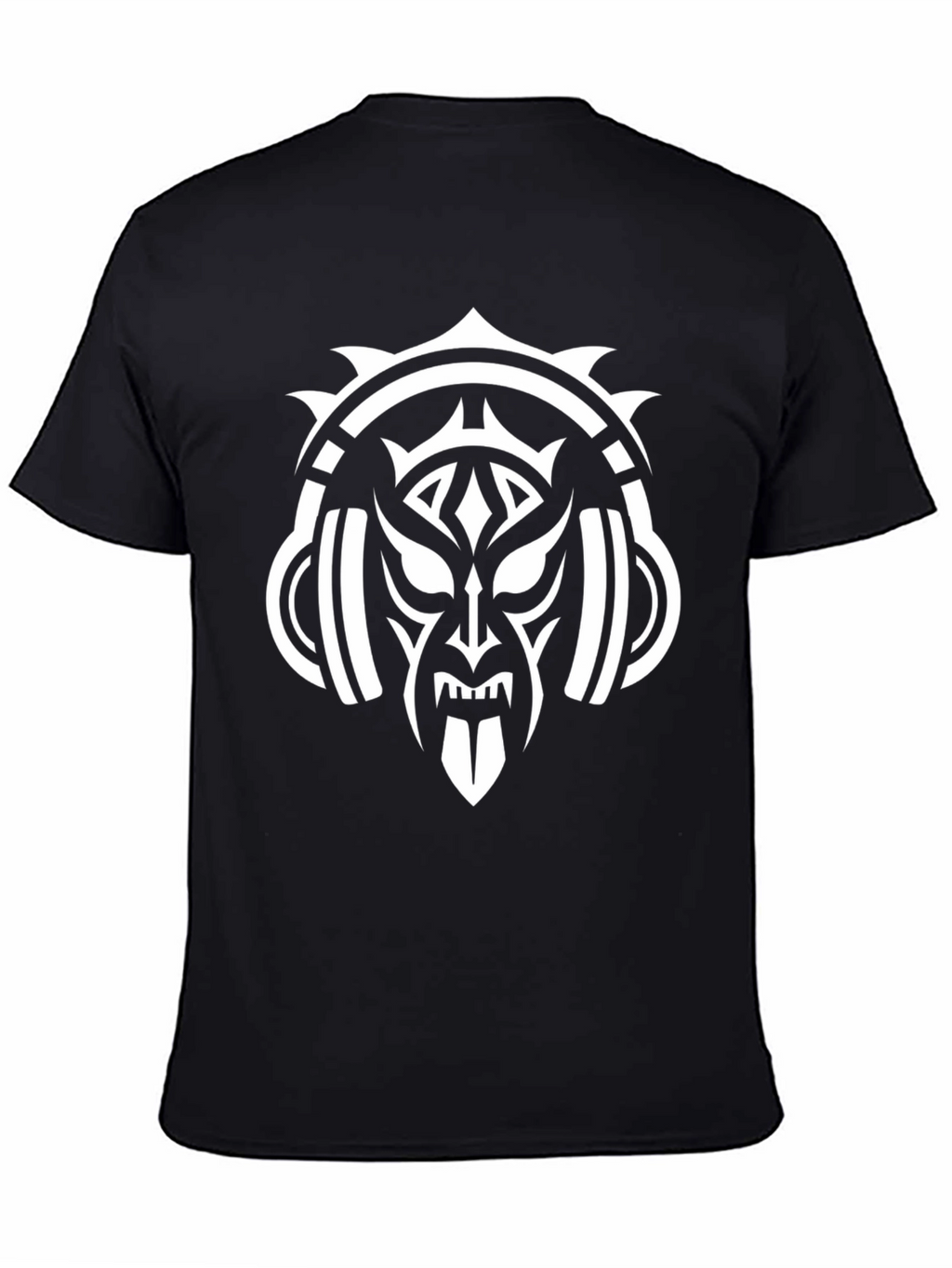 Tribal Mask & Headphones Black Graphic Tee