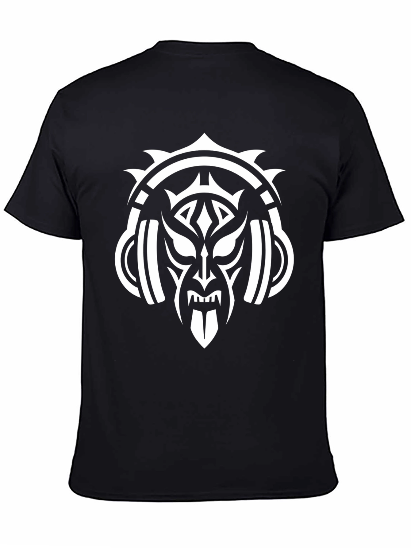 Tribal Mask & Headphones Black Graphic Tee