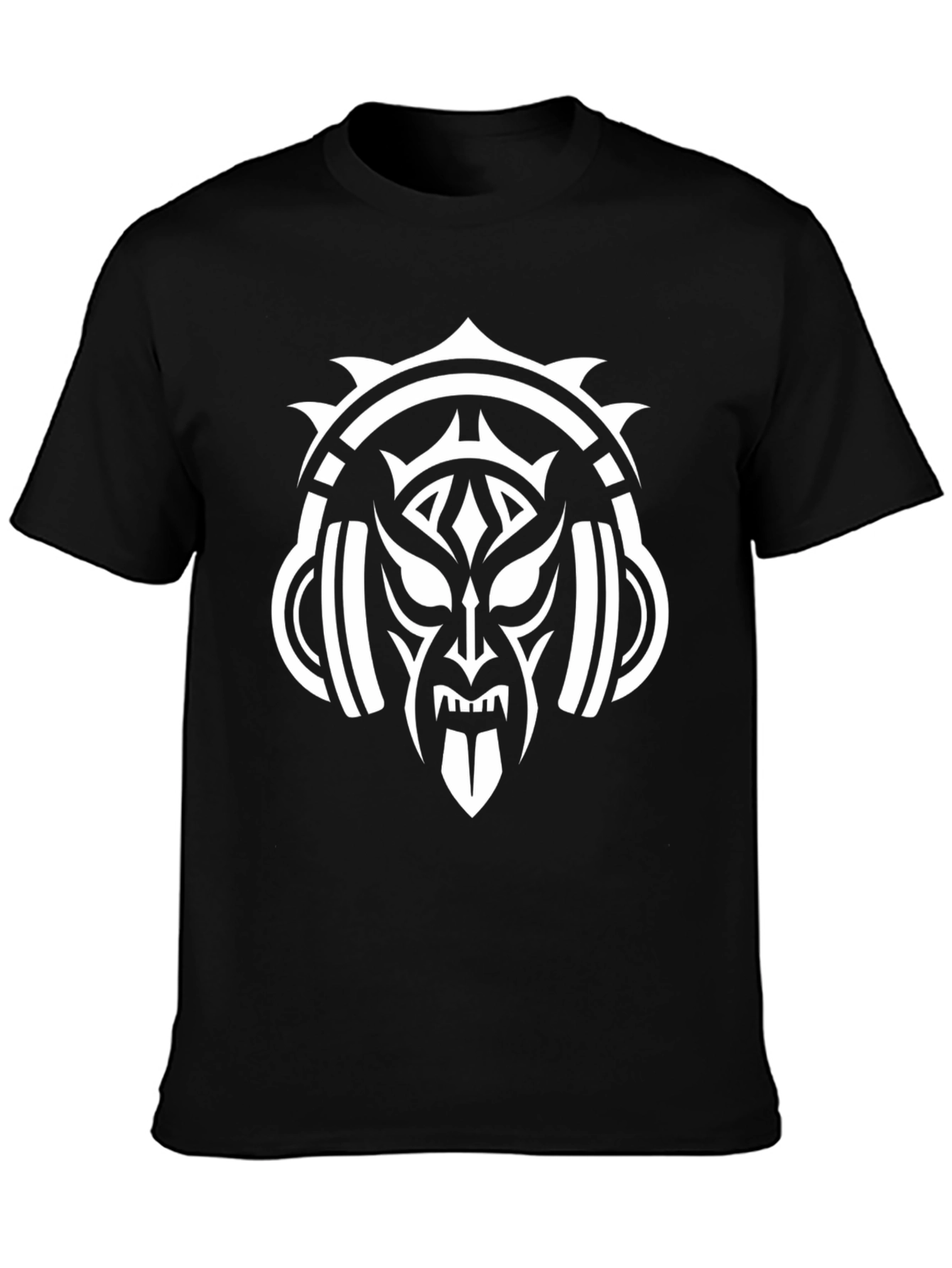 Tribal Mask & Headphones Black Graphic Tee