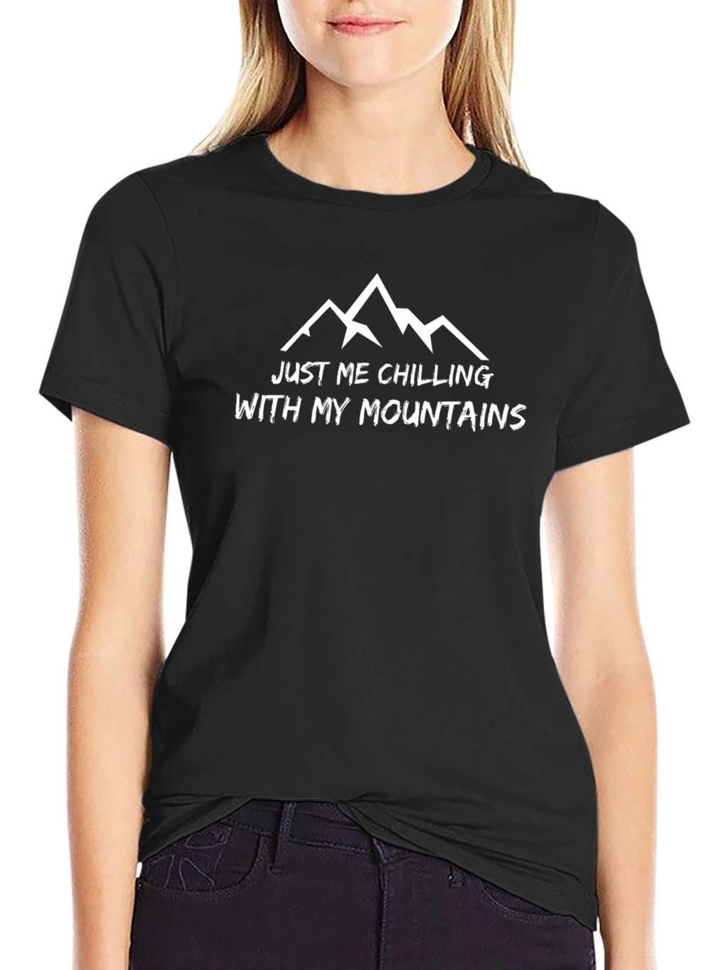 Chilling with My Mountains Black Graphic Tee