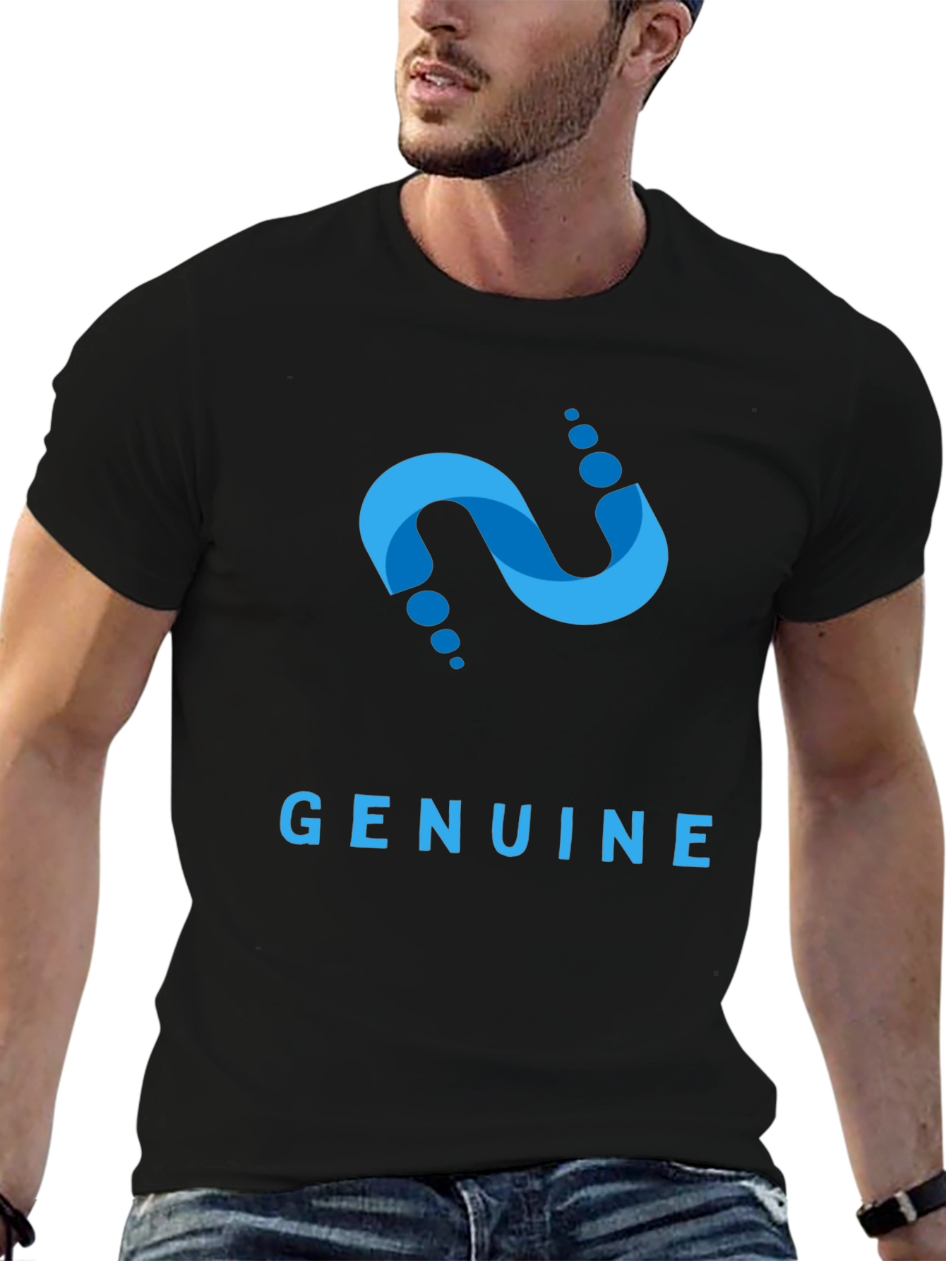 Genuine Graphic Tee - Stylish Blue Design Soft Cotton