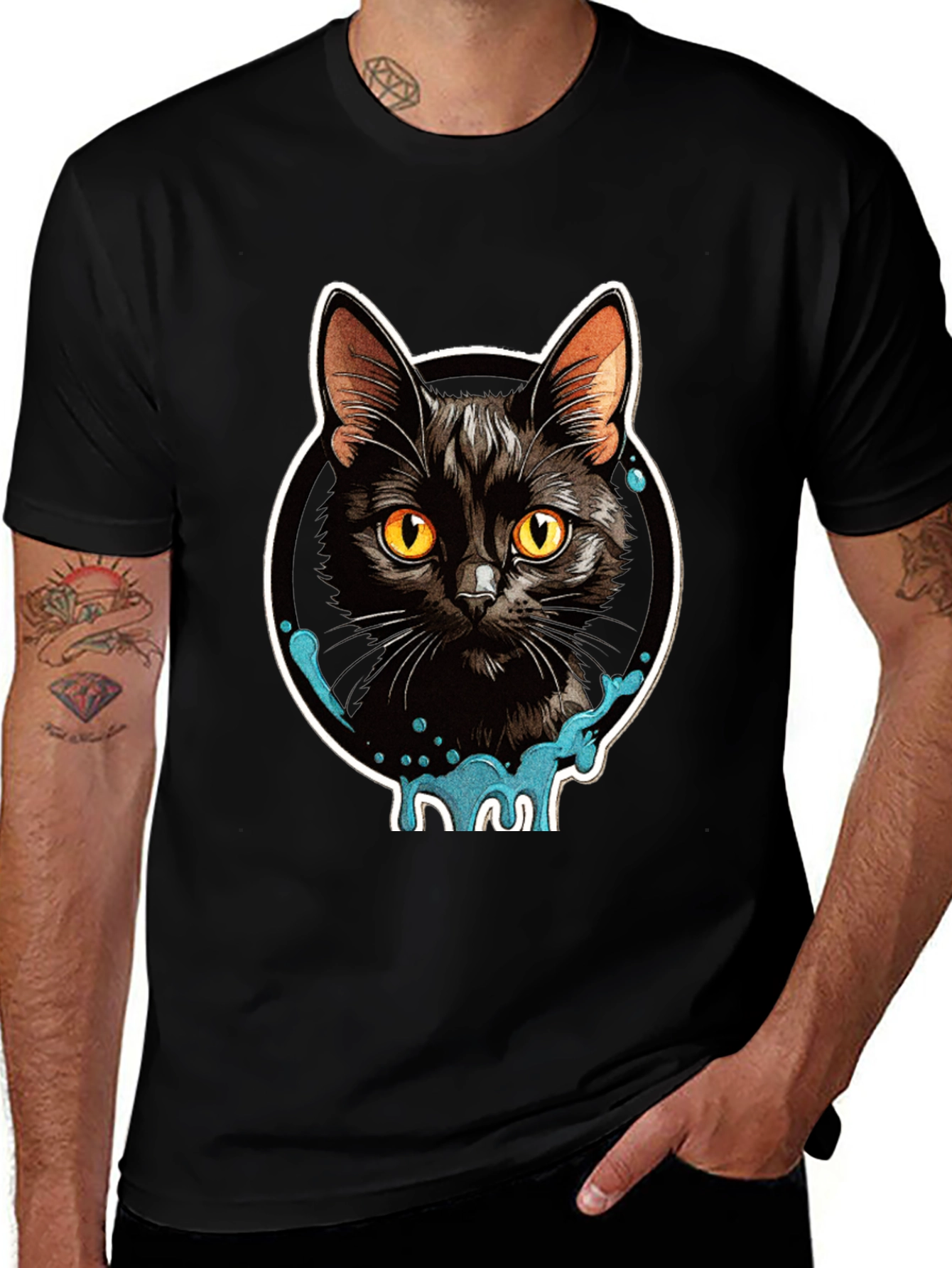 Black Cat Graphic T-Shirt - Mens Casual Tee