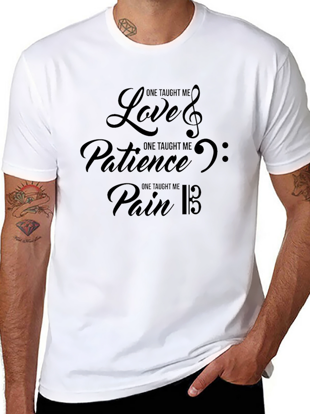 Music Motif T-Shirt: Love Patience & Pain