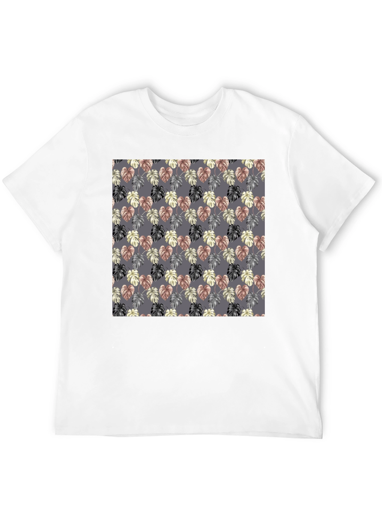 Monstera Leaf Pattern Black T-Shirt