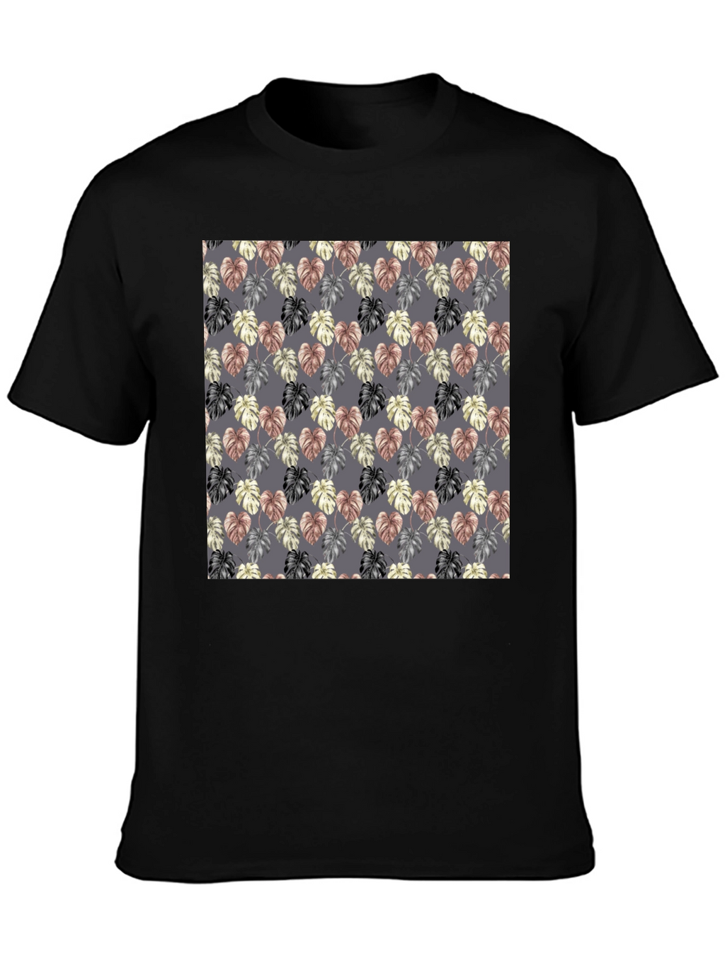 Monstera Leaf Pattern Black T-Shirt