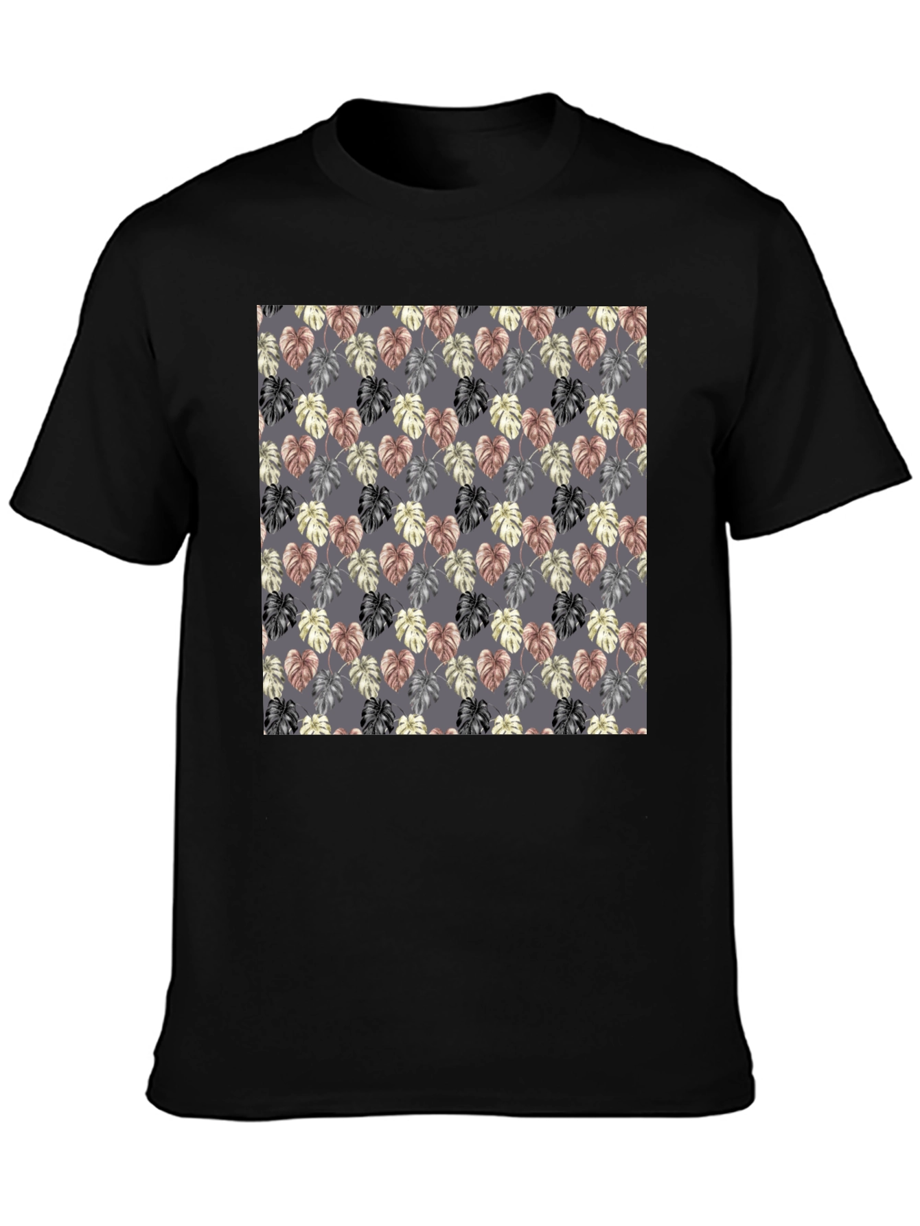 Monstera Leaf Pattern Black T-Shirt