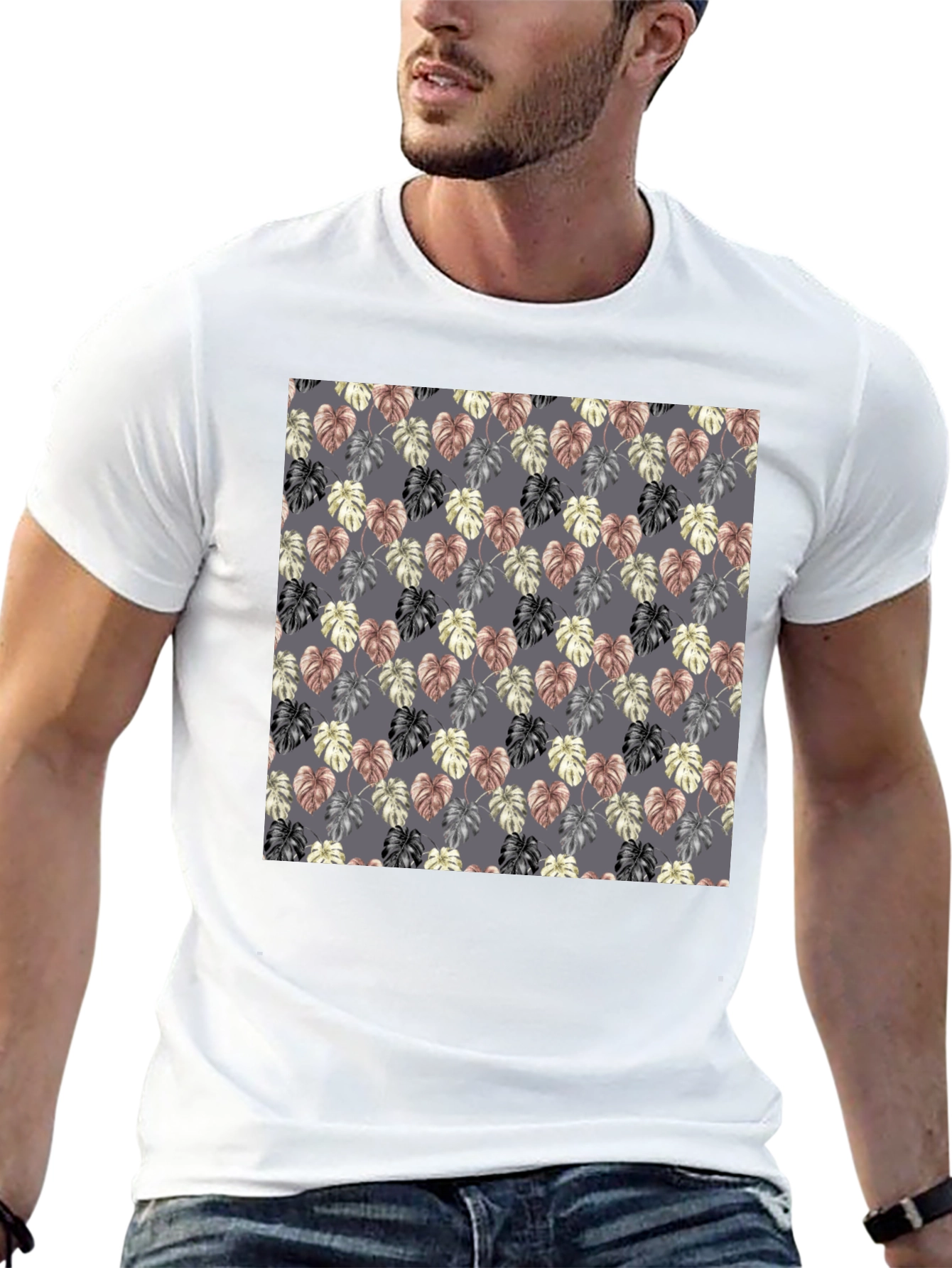 Monstera Leaf Pattern Black T-Shirt