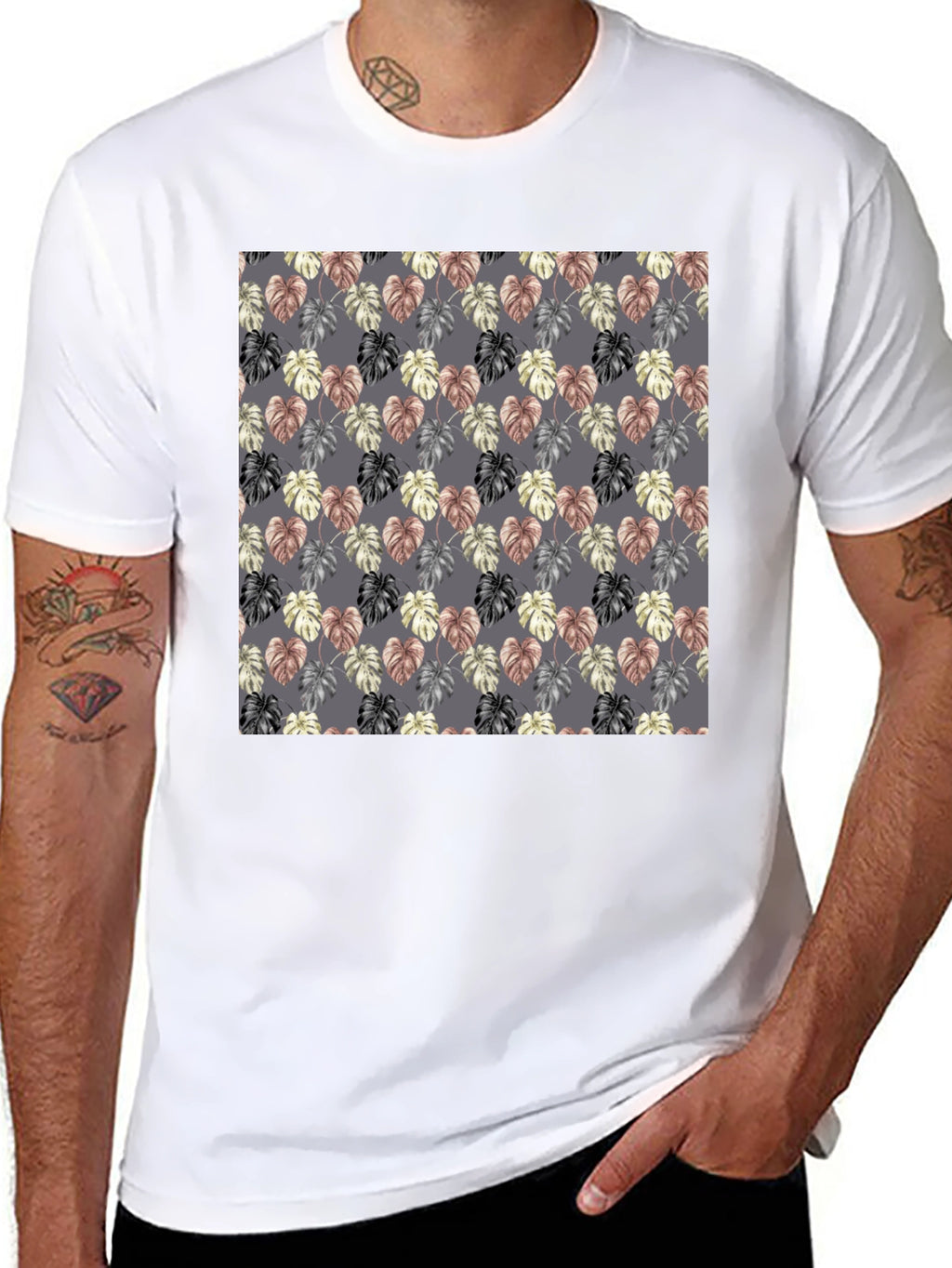 Monstera Leaf Pattern Black T-Shirt