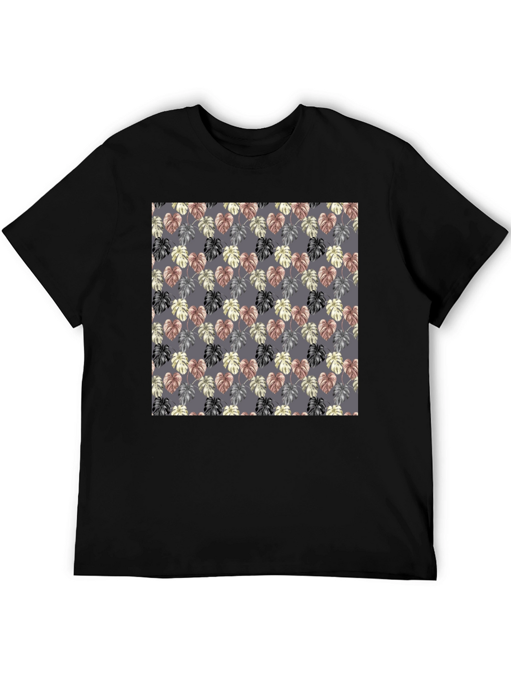 Monstera Leaf Pattern Black T-Shirt