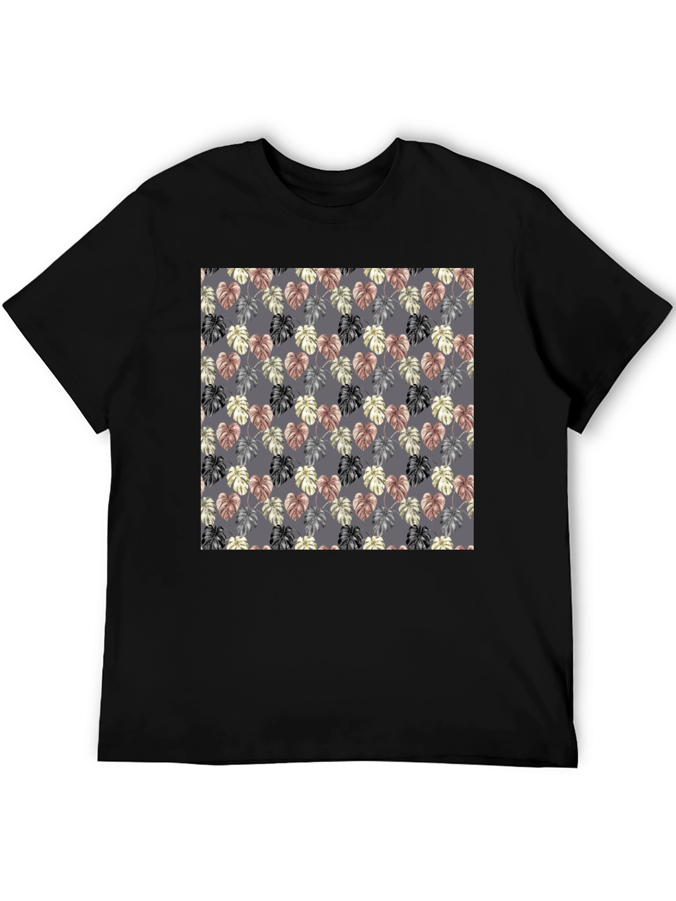 Monstera Leaf Pattern Black T-Shirt