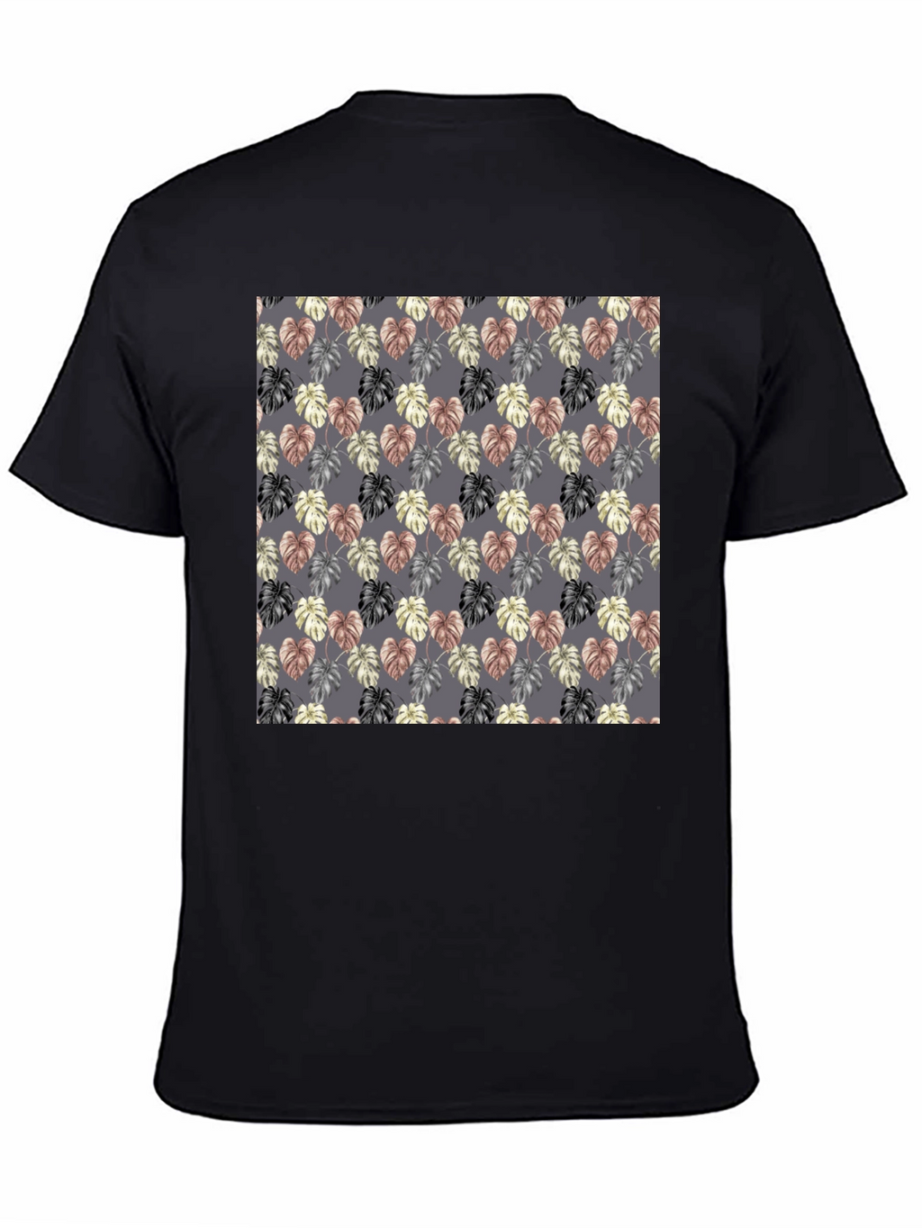 Monstera Leaf Pattern Black T-Shirt