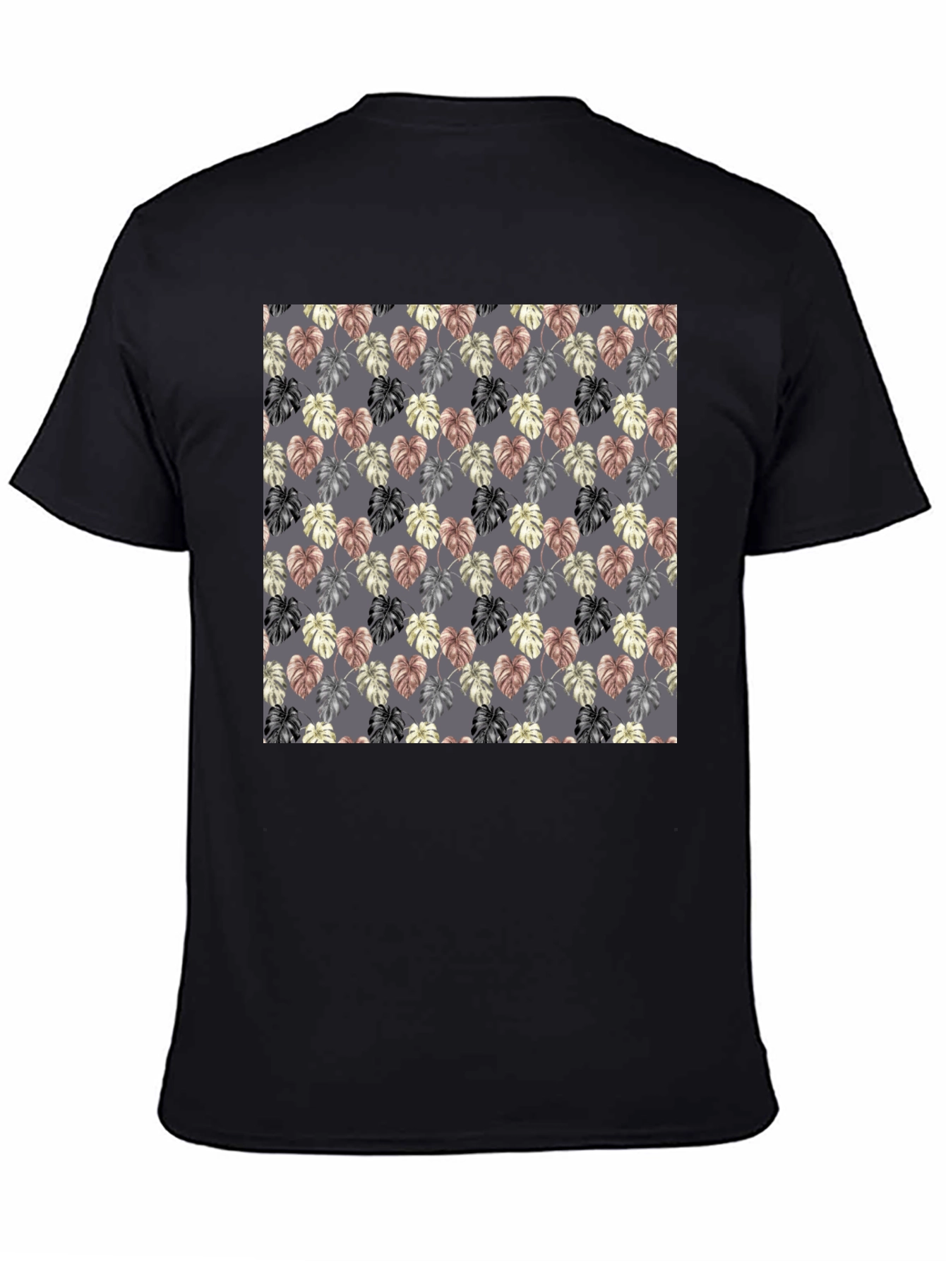 Monstera Leaf Pattern Black T-Shirt