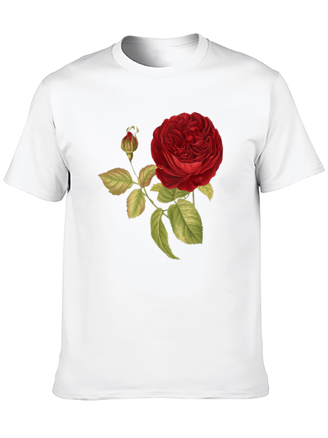 Red Rose Print Black T-Shirt